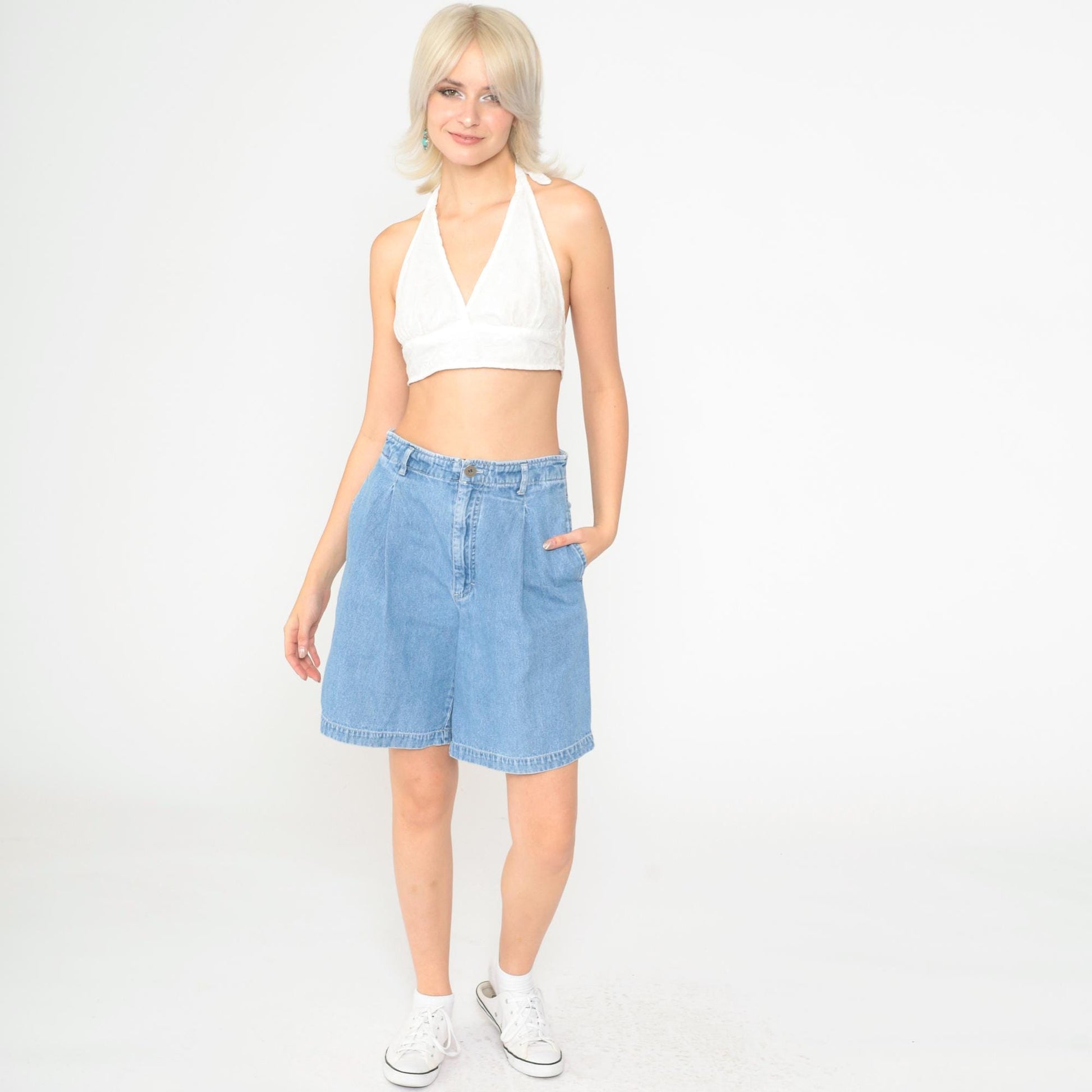 90s Chico's Denim Shorts Pleated High Waist Blue Jean Shorts XS