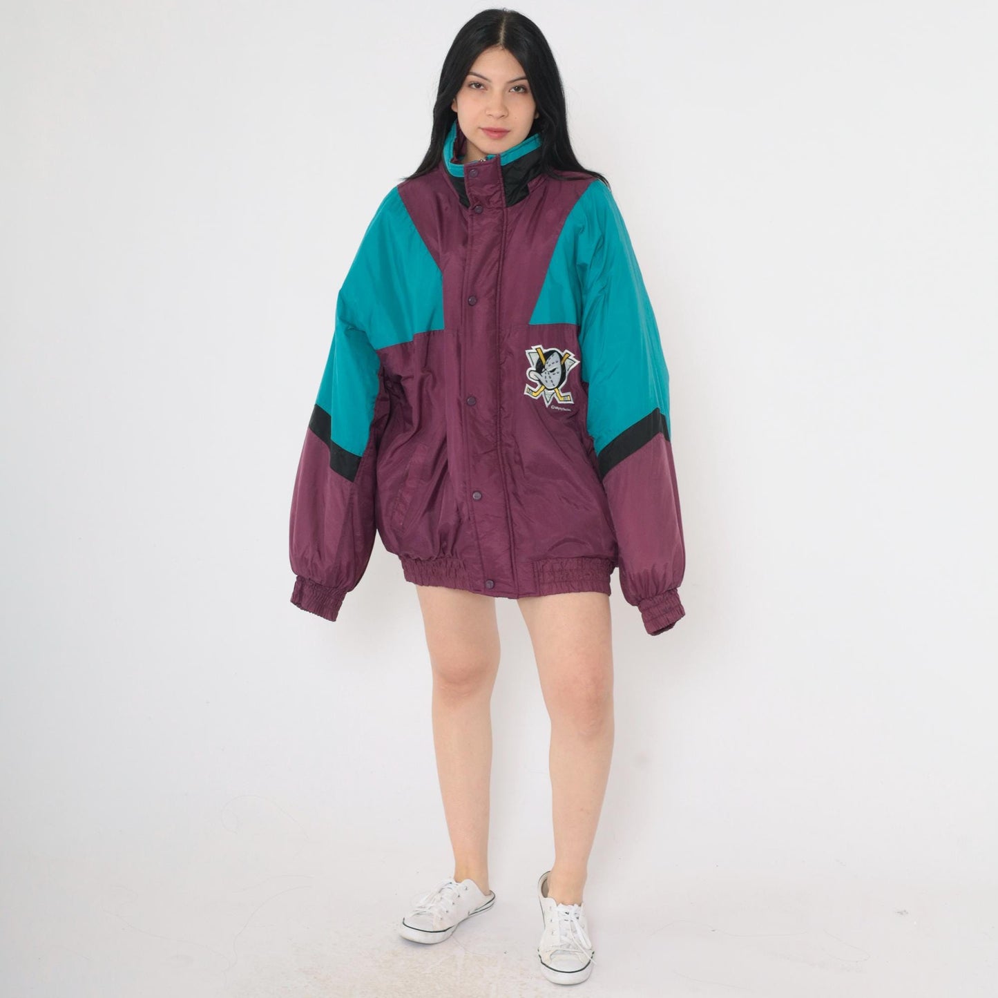90s Anaheim Mighty Ducks NHL Puffer Jacket Chalk Line Zip Up Extra Large XL