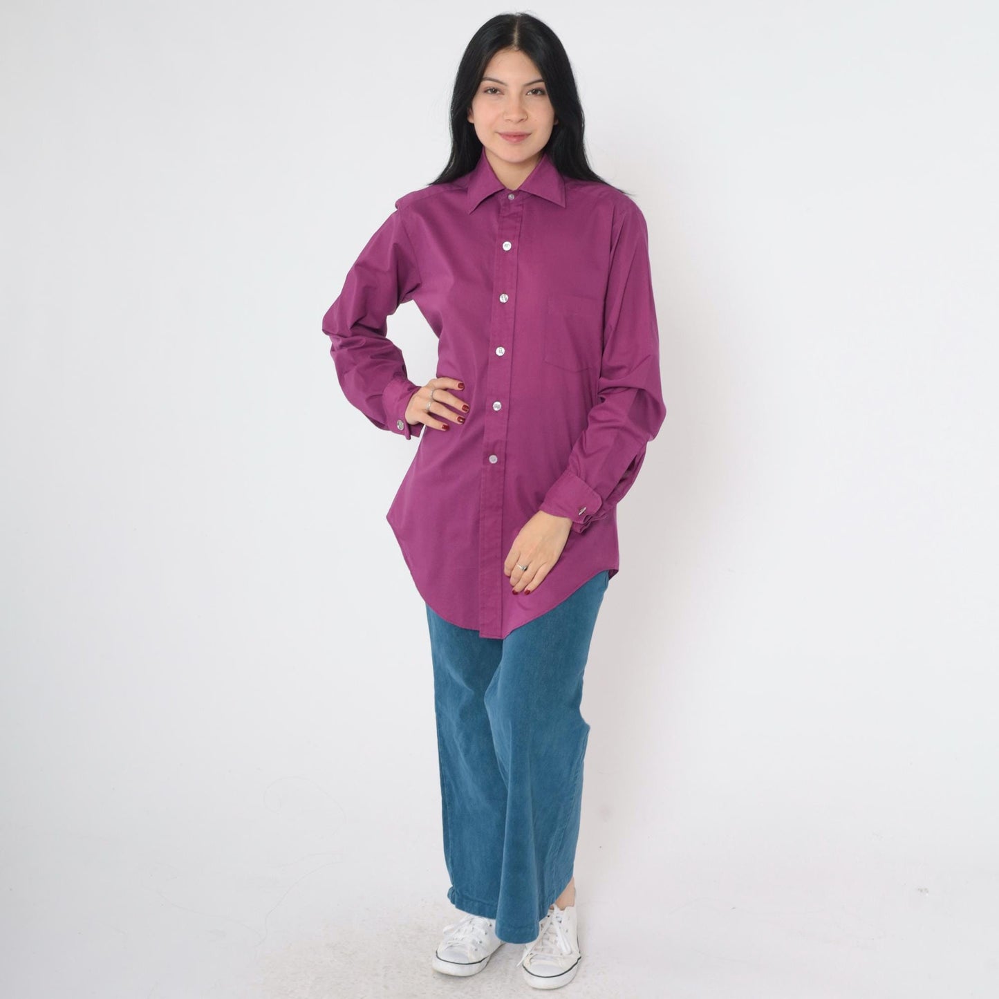 70s Sears Premiere Purple Oxford Button-Up Shirt Long Sleeve Men's Medium