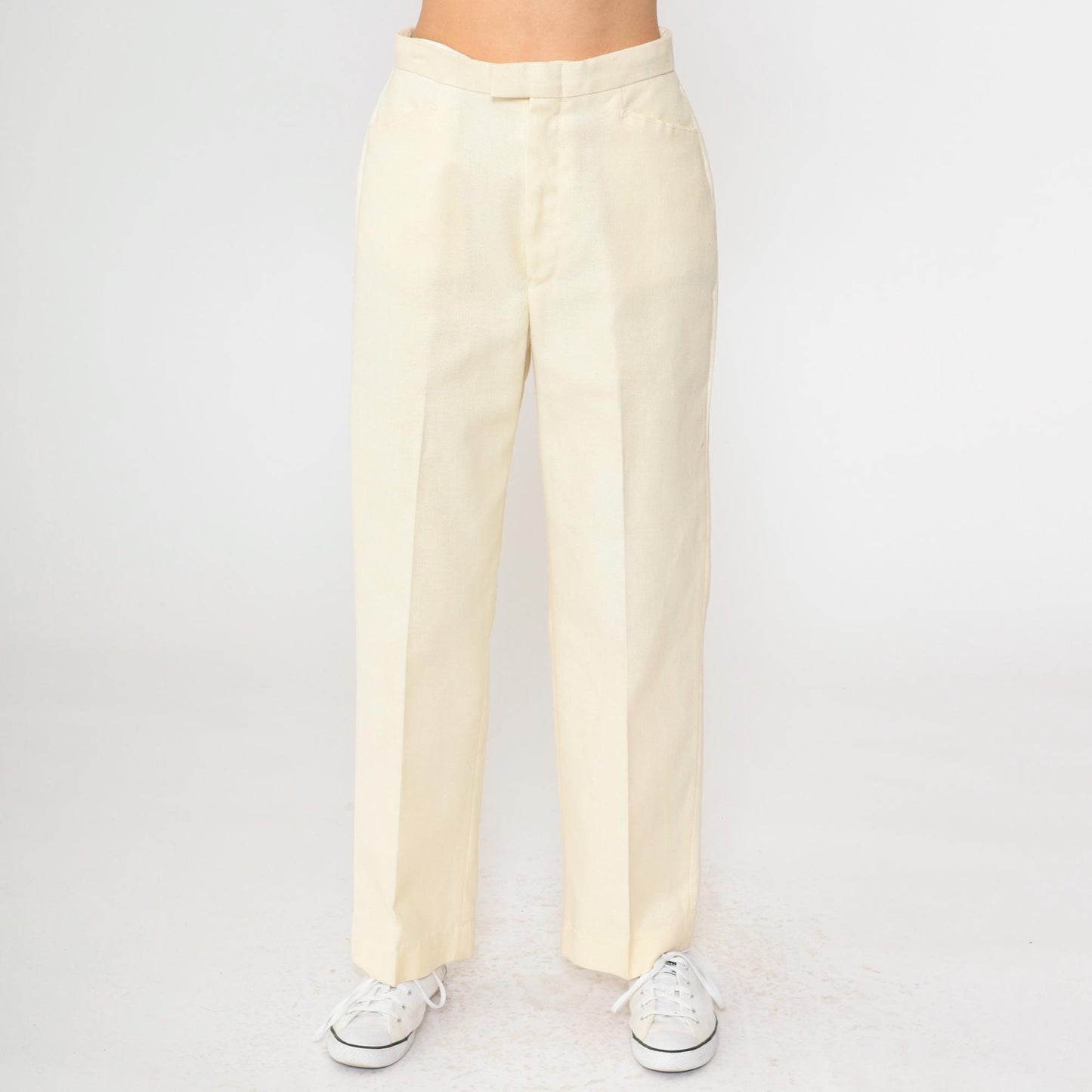70s Levi's For Gals Sta-Prest Cream Straight Leg Trousers High Waist Small