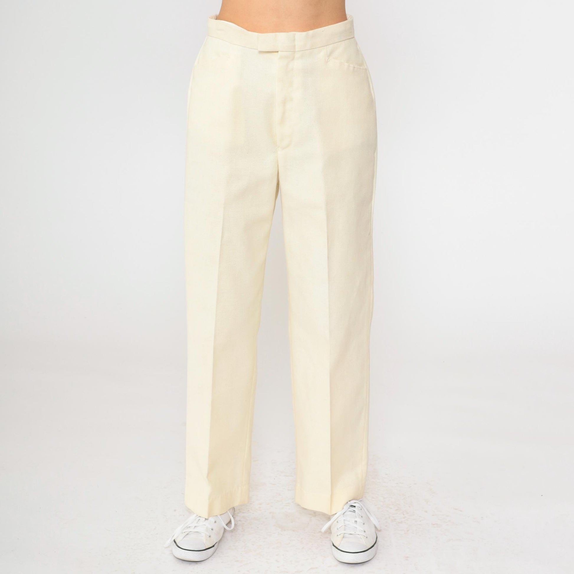 70s Levi's For Gals Sta-Prest Cream Straight Leg Trousers High Waist Small
