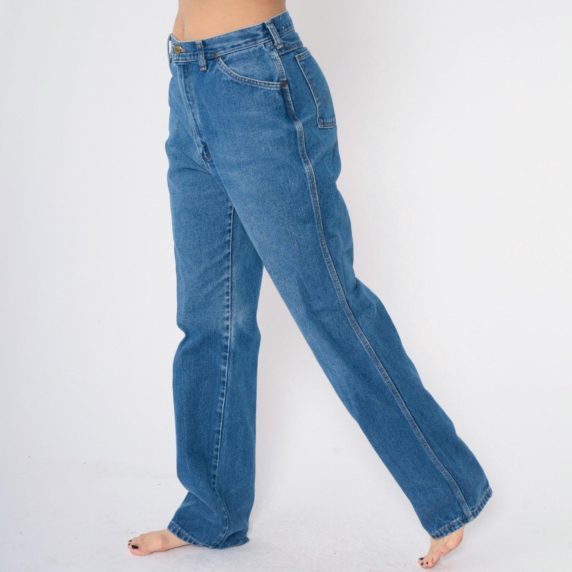 80s Wrangler High-Waisted Straight Leg Jeans Faded Blue Denim USA Made 16