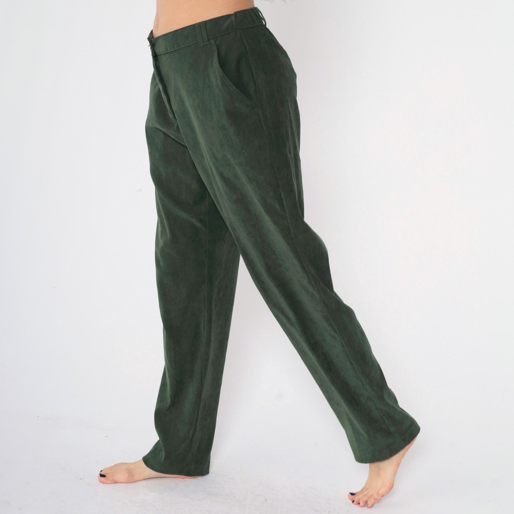 Y2K Green Tapered Trousers High Waisted Straight Leg Slacks Large
