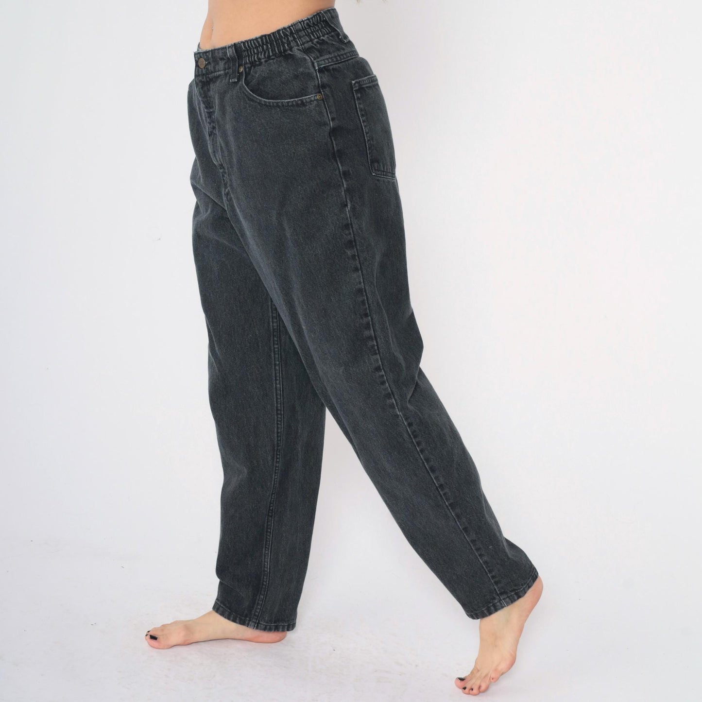 90s L.L. Bean Double L Black Denim High-Rise Straight-Leg Jeans Women's 14