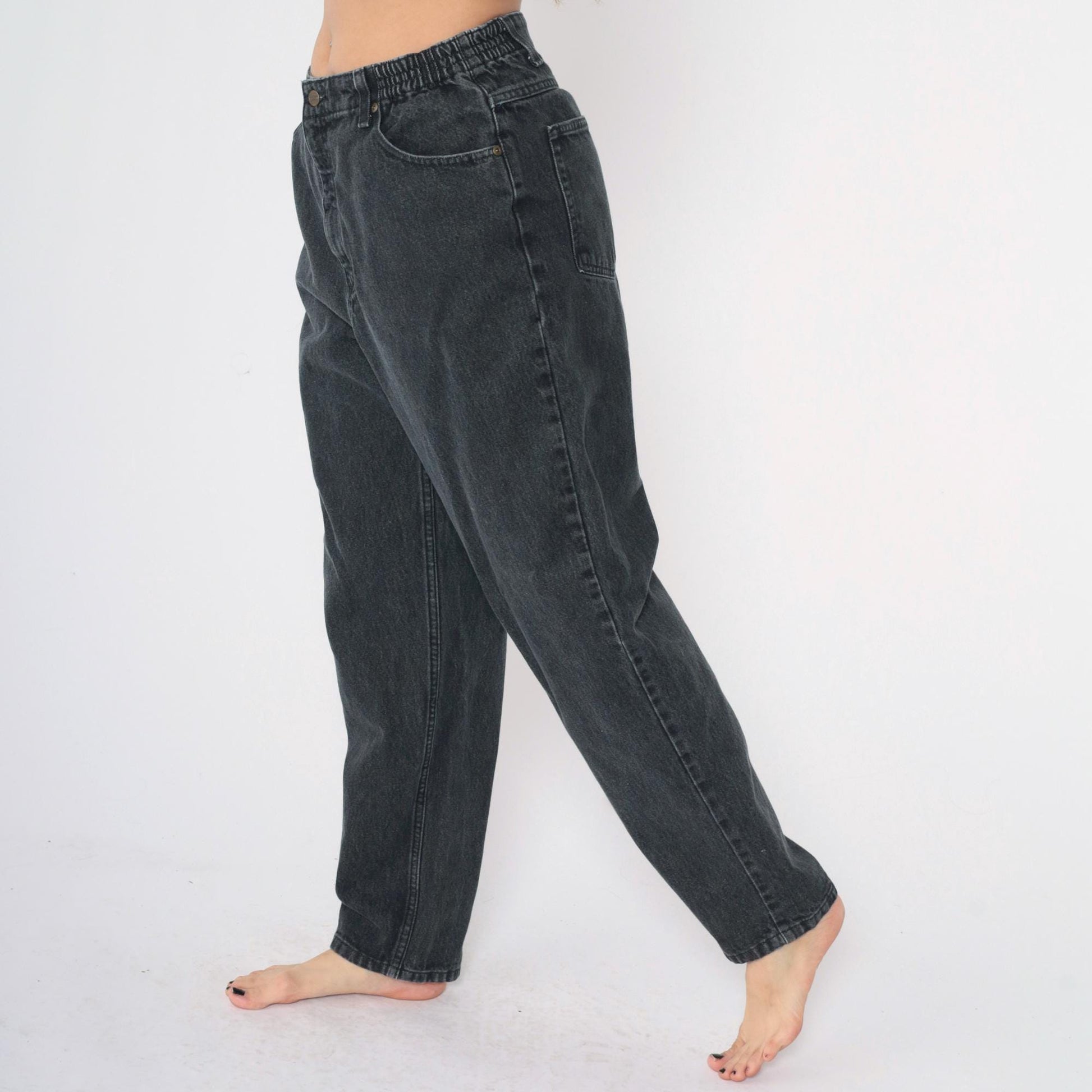 90s L.L. Bean Double L Black Denim High-Rise Straight-Leg Jeans Women's 14