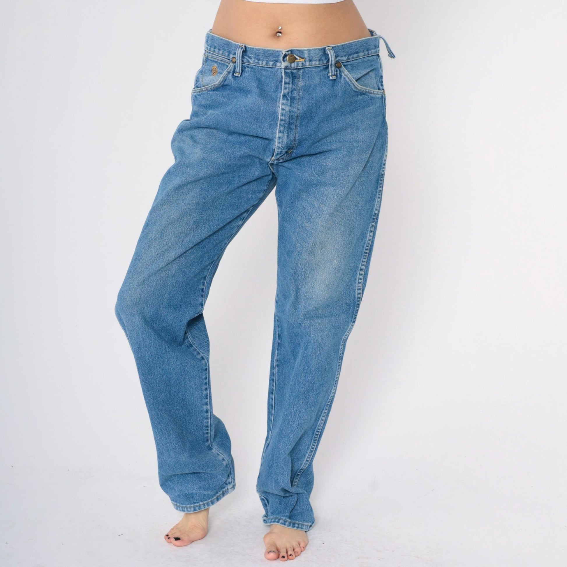90s Wrangler George Strait Cowboy Cut Blue Jeans High Rise Straight Leg 35x34