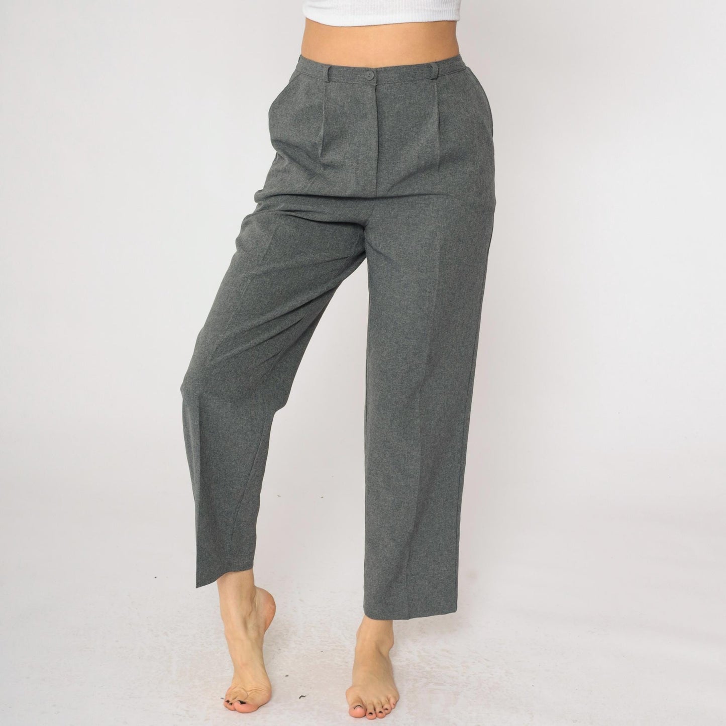90s Kathie Lee Grey Pleated High-Waist Straight Trousers Small