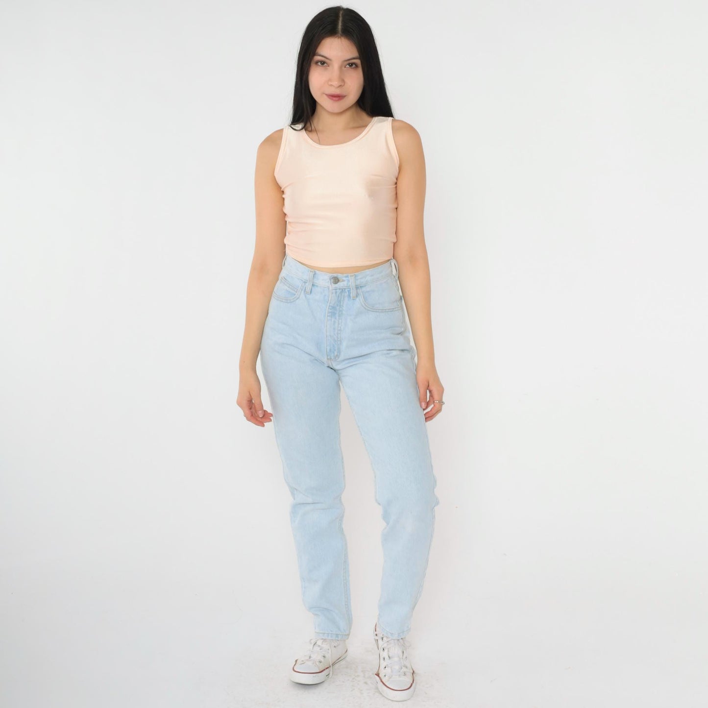 90s Shiny Peach Crop Tank Top Bodycon Fitted Extra Small XS