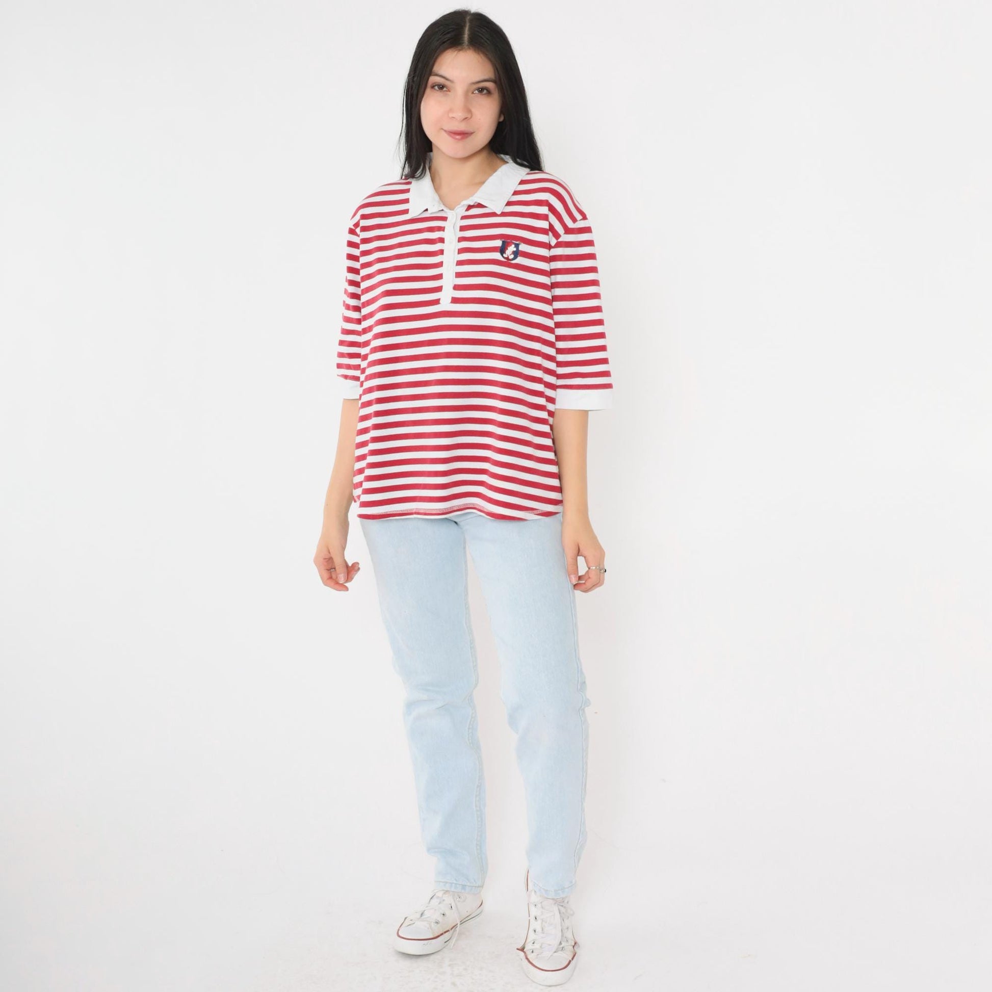 Y2K Mickey Mouse Walt Disney World Polo Shirt Red White Striped Plus Size XXL