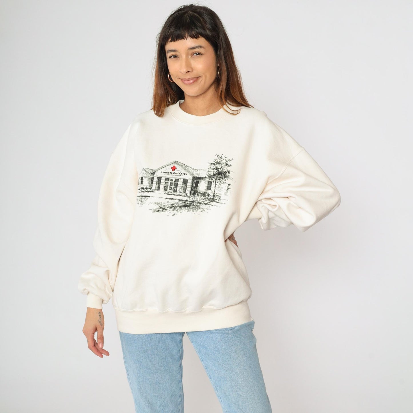 90s American Red Cross Jerzees Sweatshirt Cream Graphic Extra Large XXL