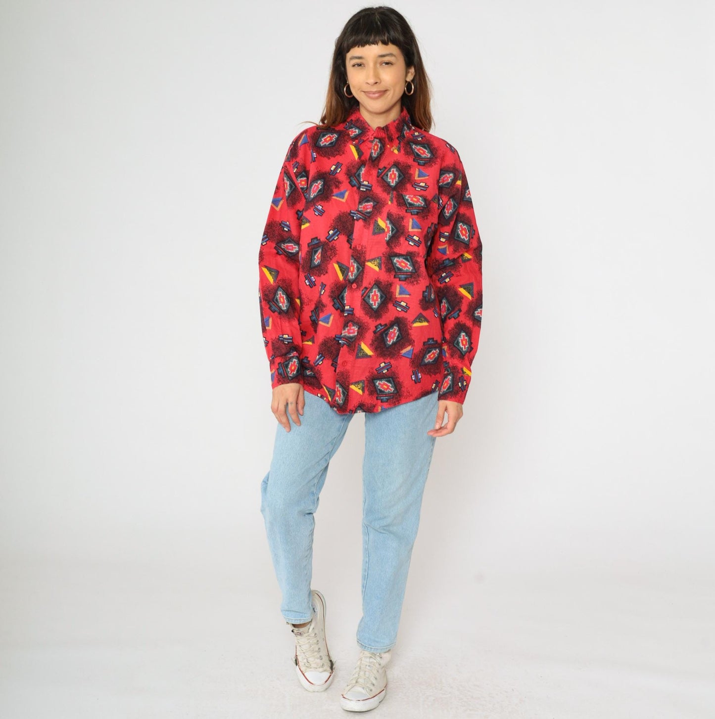 90s Pearl River Clothing Co. Red Southwestern Button Up Shirt Large L