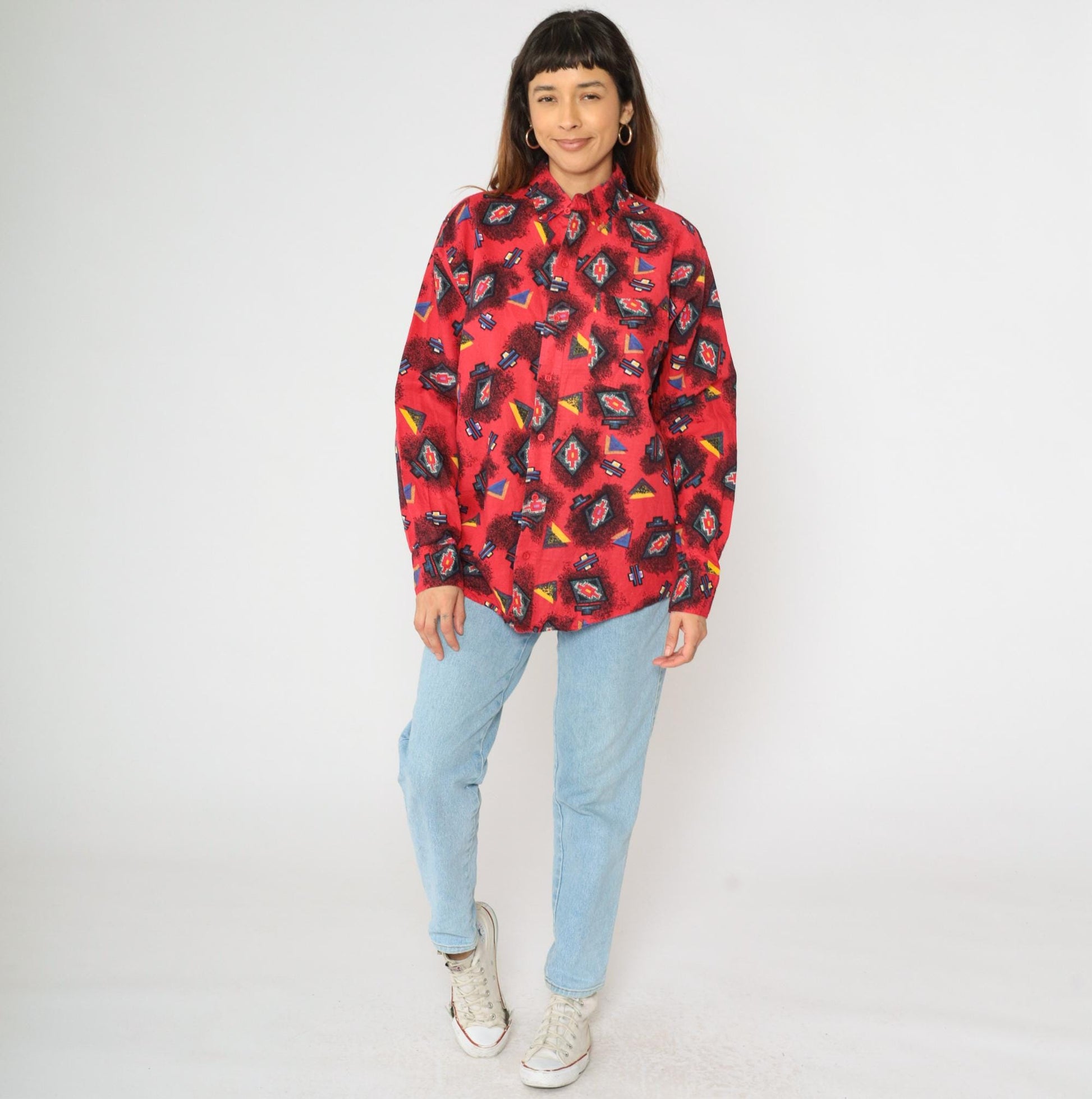 90s Pearl River Clothing Co. Red Southwestern Button Up Shirt Large L