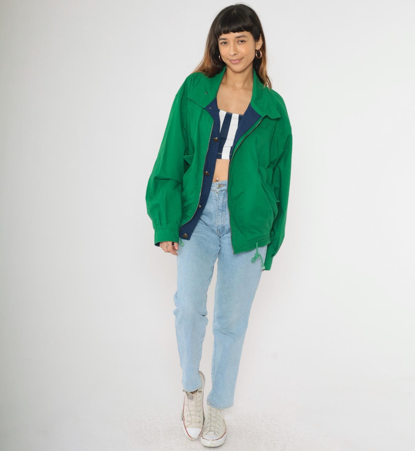 80s Trekka Outdoor Windbreaker Jacket Green Navy Two Tone Small