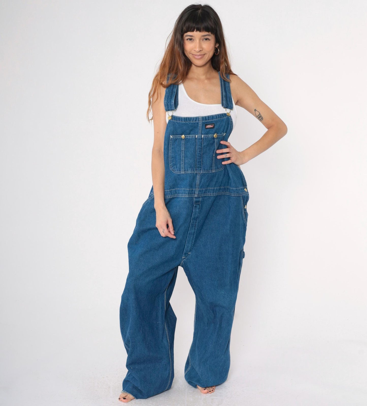 00s Dickies Blue Denim Bib Overalls Workwear 48x30 XL