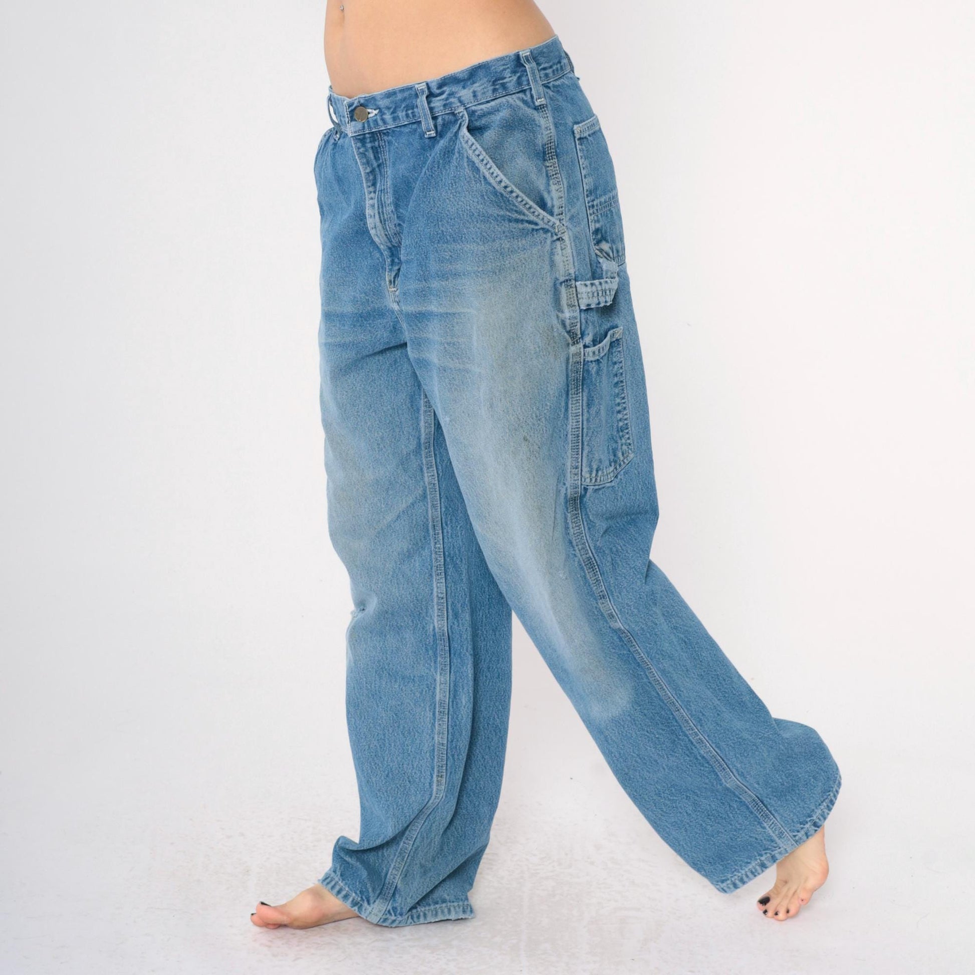Y2K Carhartt Jeans Men's 36x32 High Waisted Straight Leg Denim Cargo Distressed