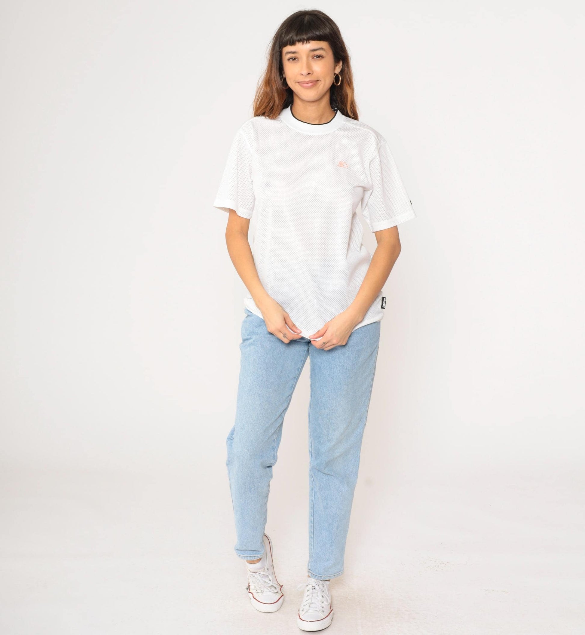 90s Starter White Mesh Jersey Ringer Crewneck Medium
