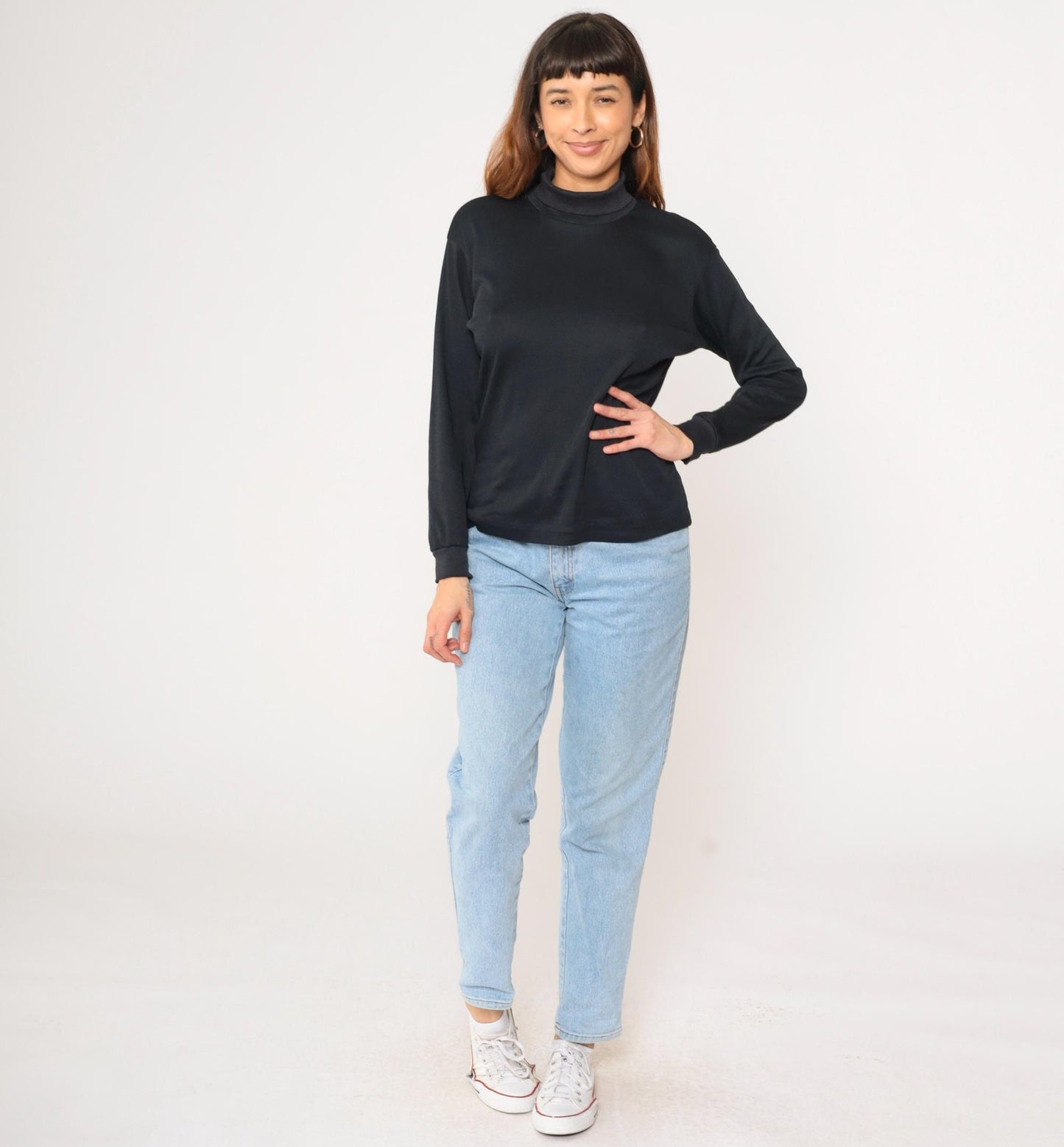 80s Bobbie Brooks Black Turtleneck Long Sleeve Shirt Medium