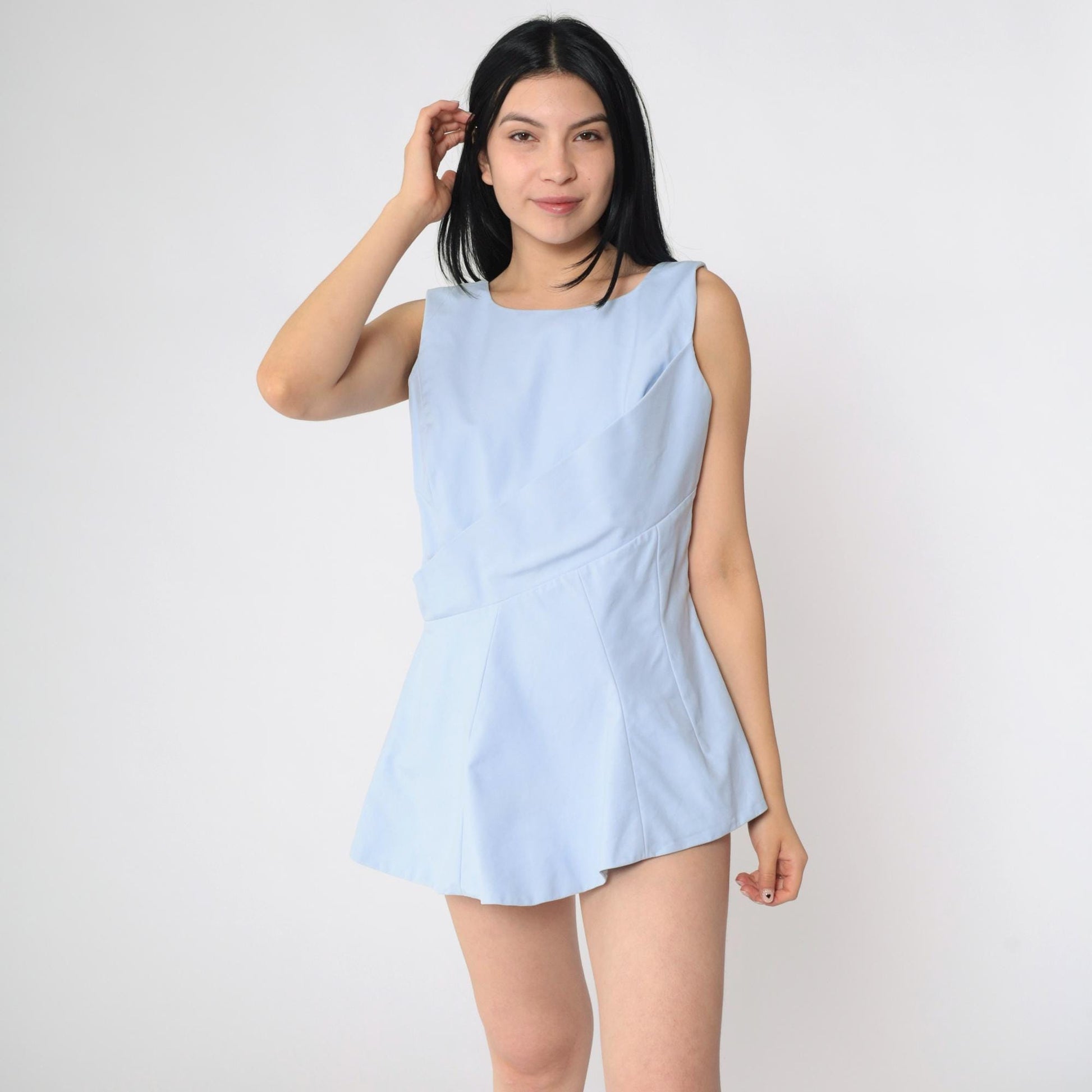 Christian Dior Blue Skater Mini Dress V-Back Jewel Neck Medium M
