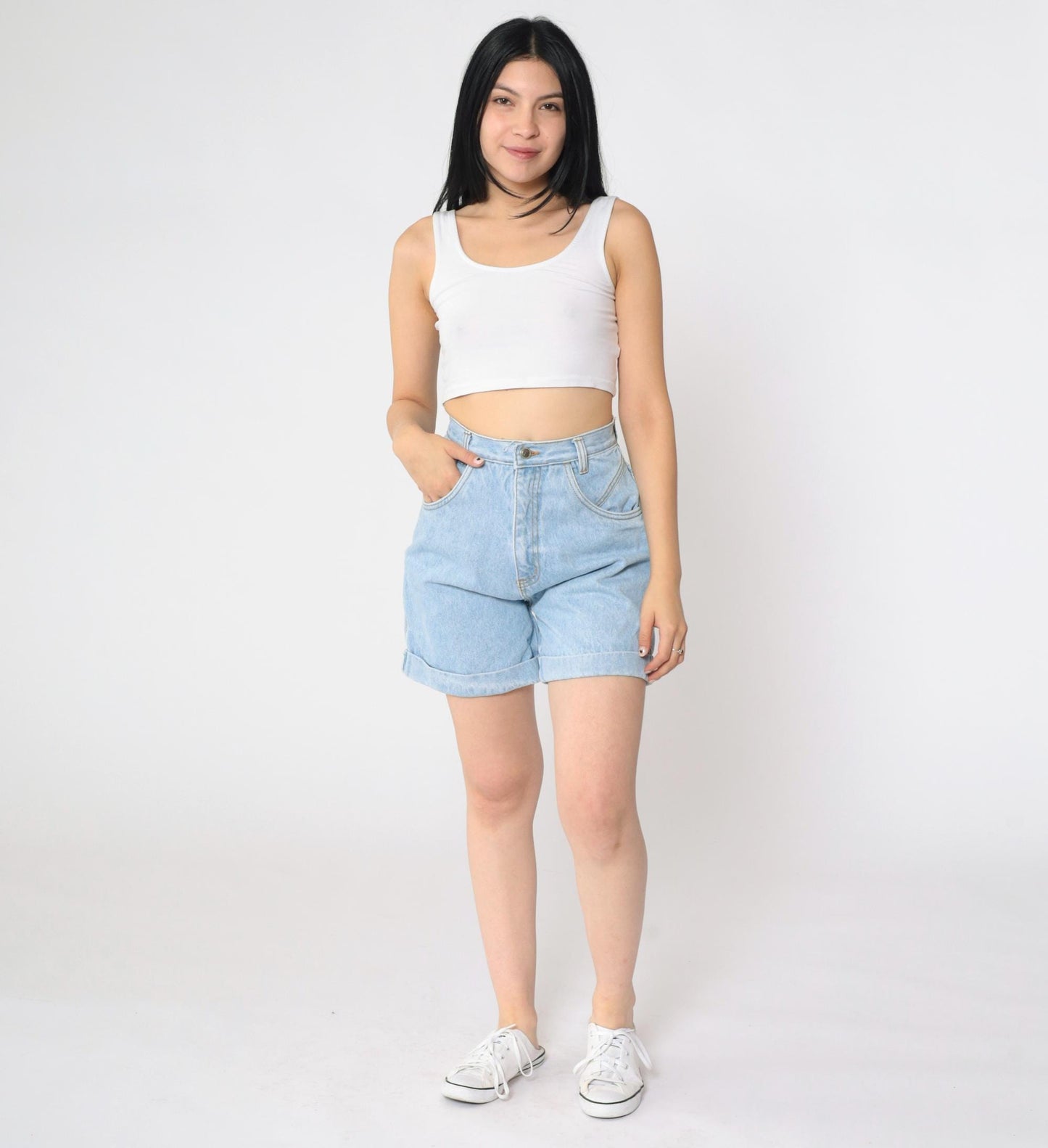 90s Rio Light Wash Cuffed High-Waisted Denim Shorts Extra Small XS