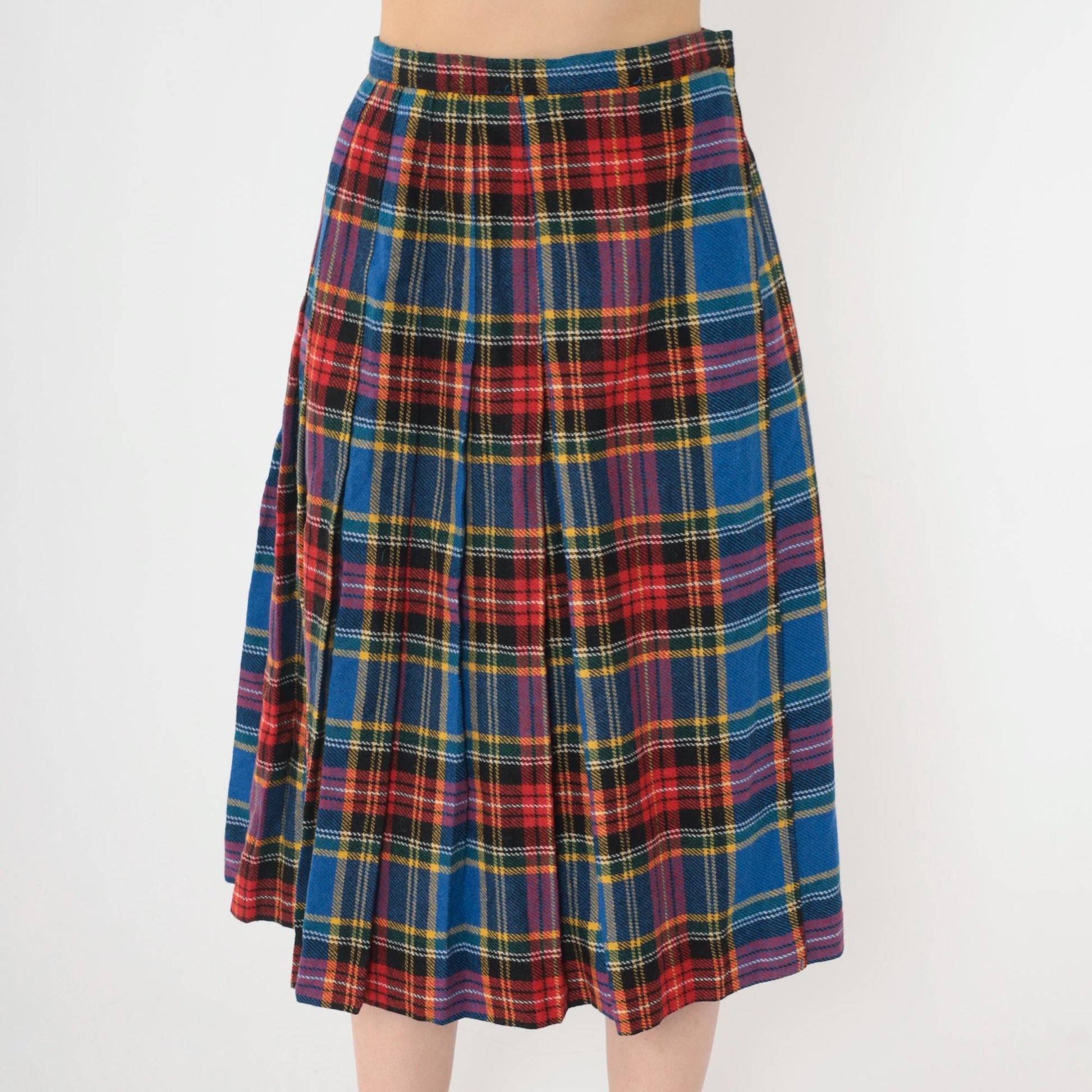 80s Ann Stevens Wool Plaid Midi Skirt High Waist Wrap Tartan Small