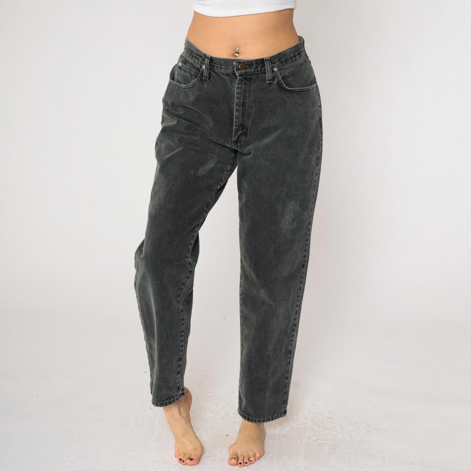 90s Wrangler Black Denim Jeans High Rise Tapered Leg Women's 12