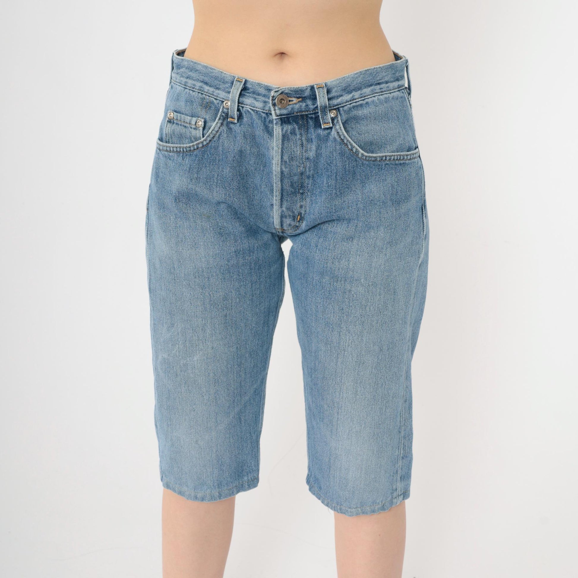 Y2K Mavi High-Waisted Denim Bermuda Shorts Blue Jean Small