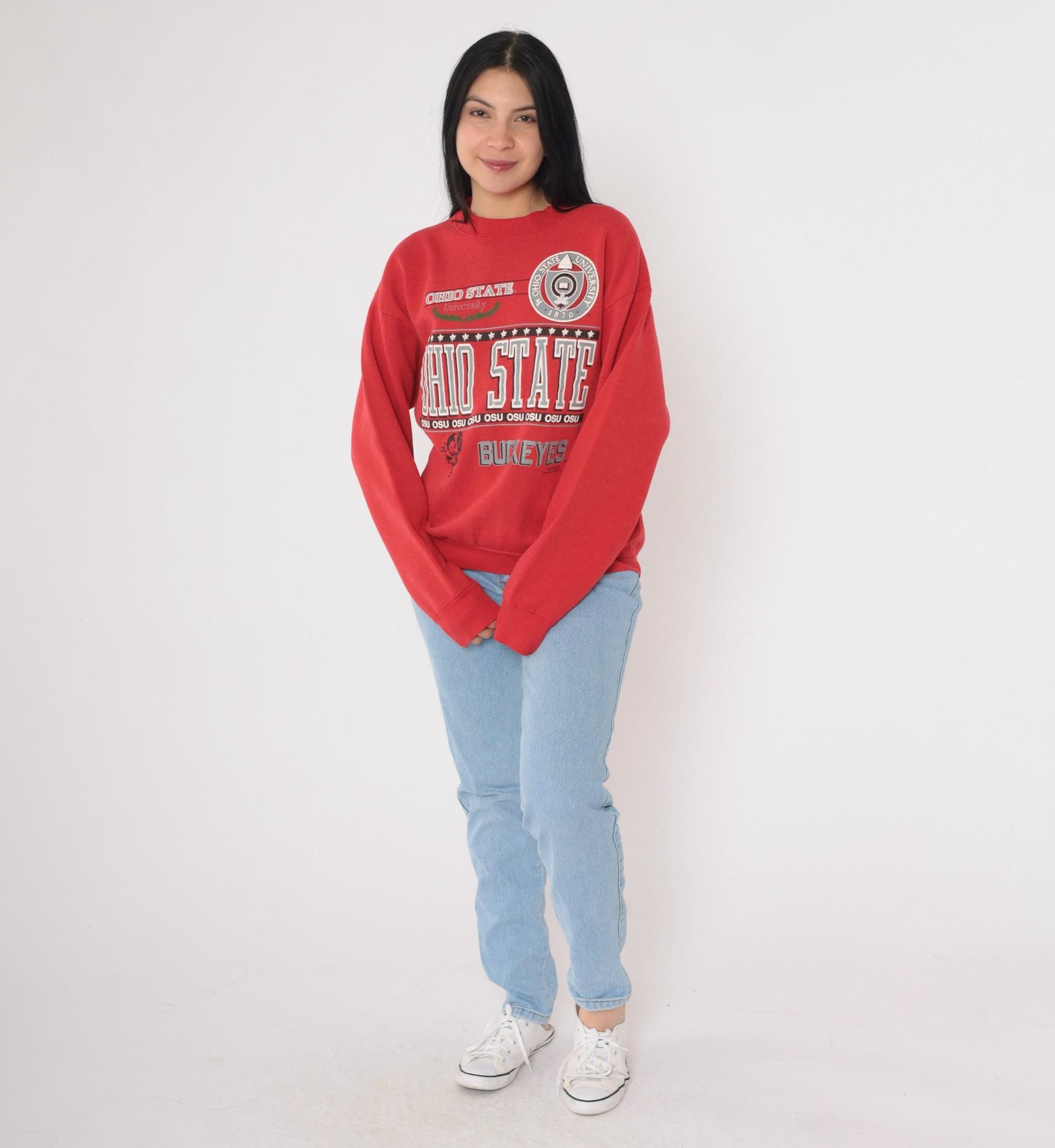 90s Ohio State Buckeyes Graphic Sweatshirt Red Crewneck Medium