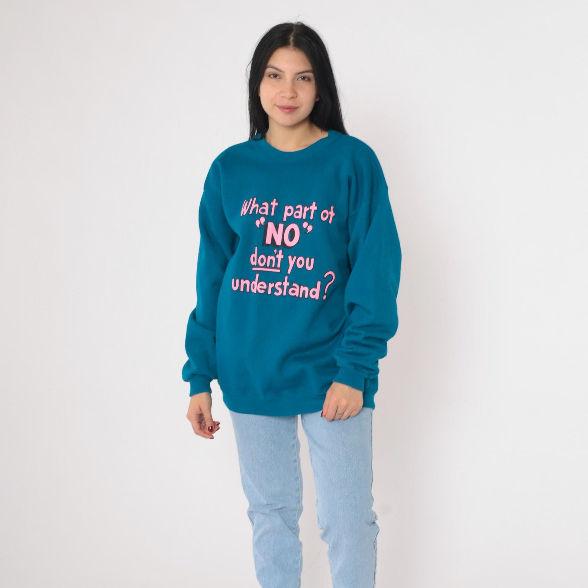 90s Hanes Slogan Sweatshirt What Part of No Blue Pink Crewneck Medium M