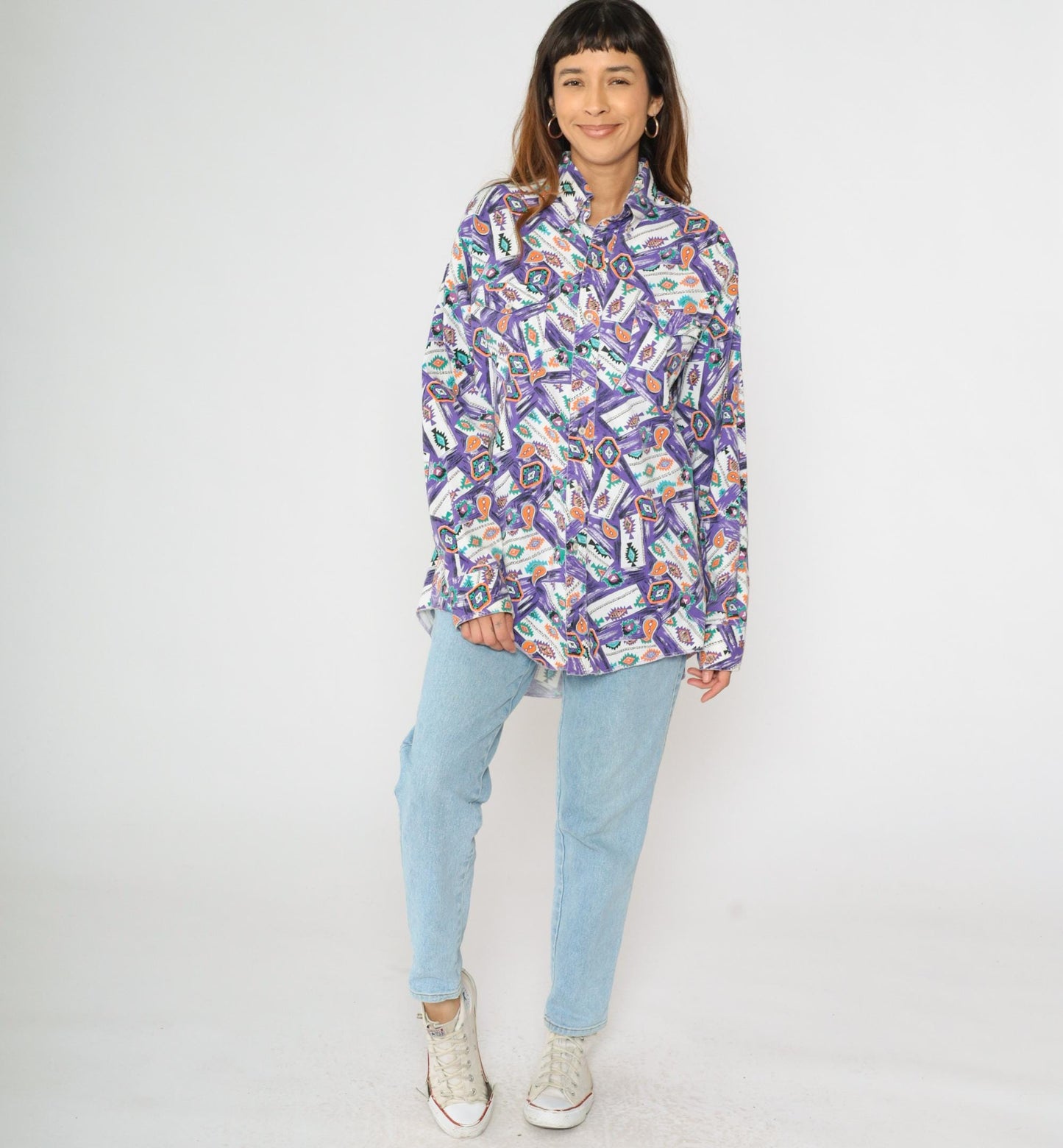 90s Wrangler Southwest Paisley Button Up Shirt Purple Men's X-Long