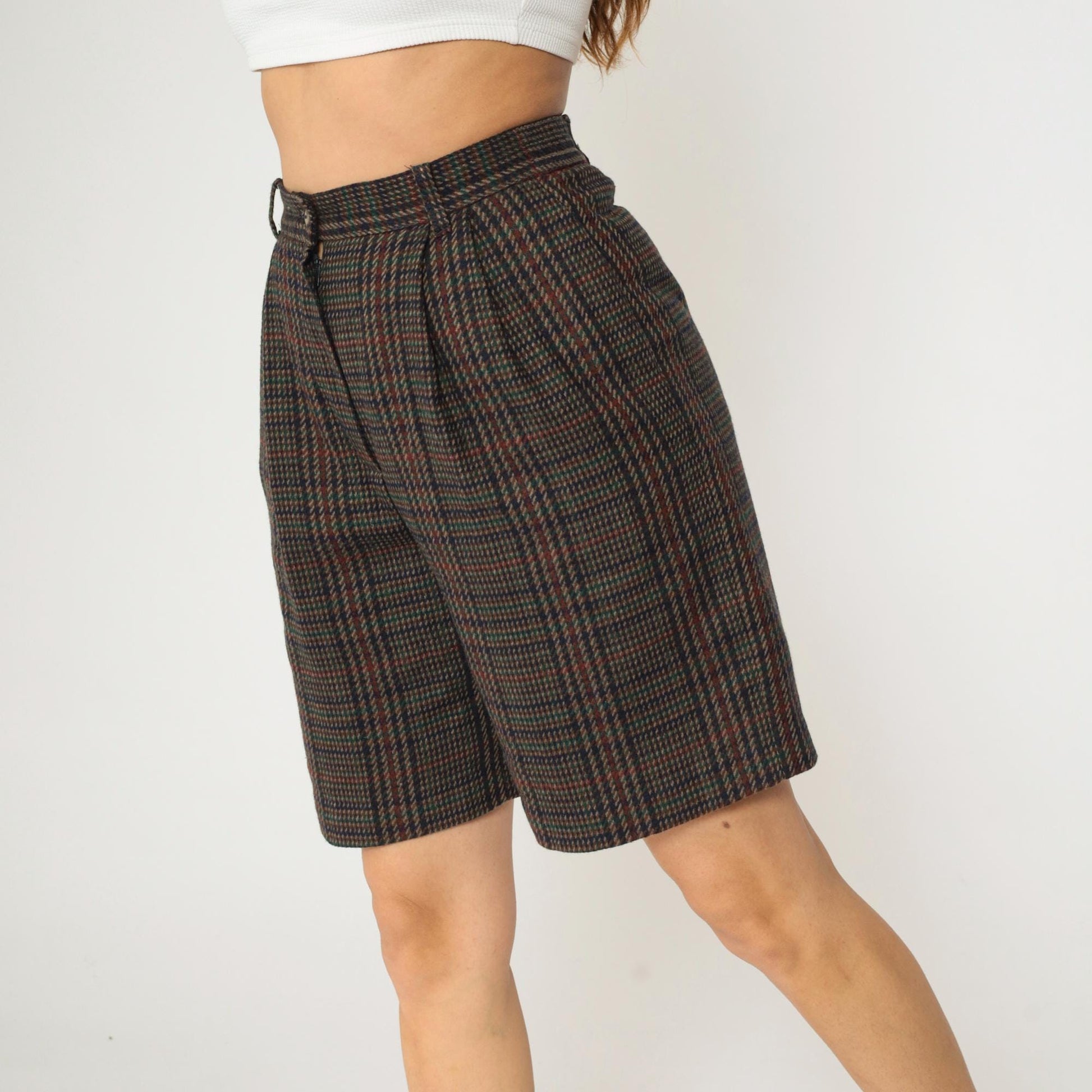 90s Sag Harbor Plaid Wool Shorts High Waisted Pleated Small S