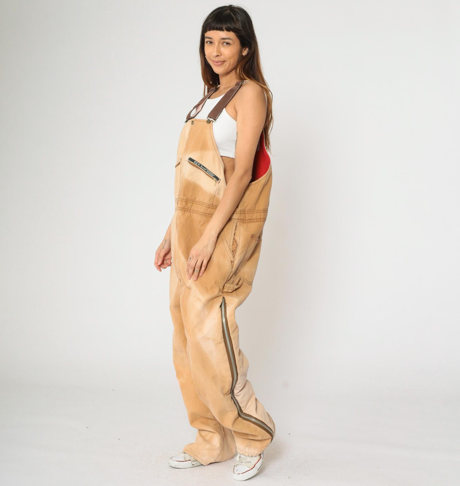90s Key Imperial Canvas Workwear Overalls Tan Quilted Lining Extra Large