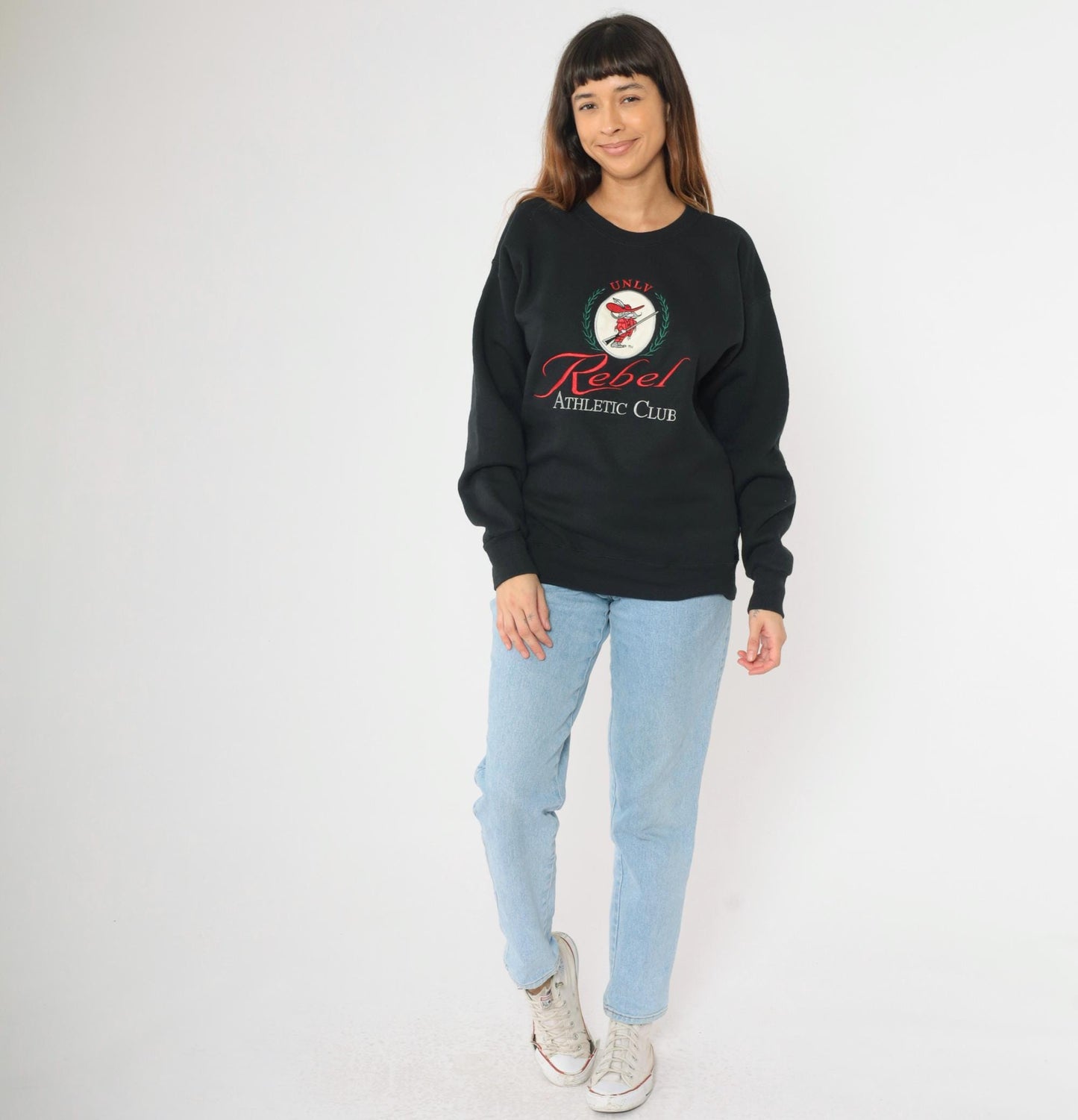 90s UNLV Rebels Embroidered Sweatshirt Black Lee Crewneck Medium