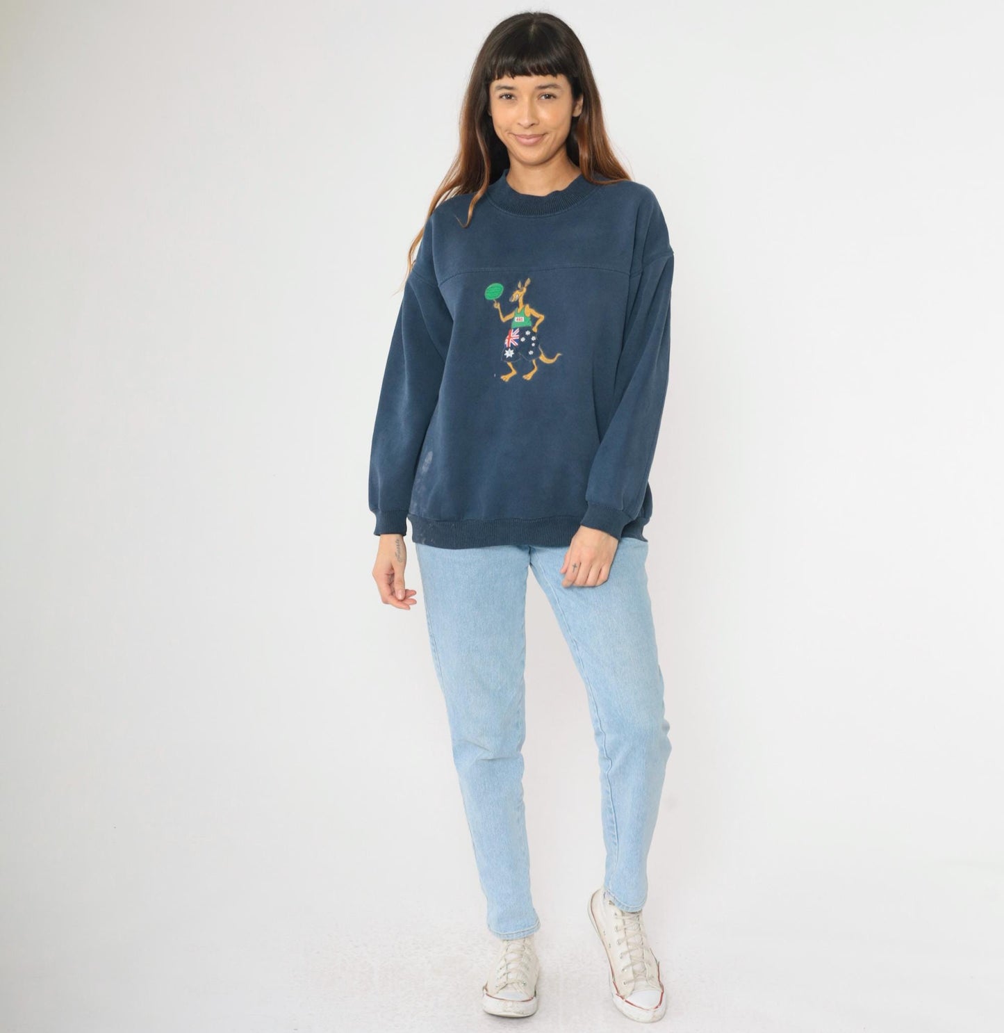 90s Australian Basketball Sweatshirt Navy Kangaroo Graphic Crewneck Large L