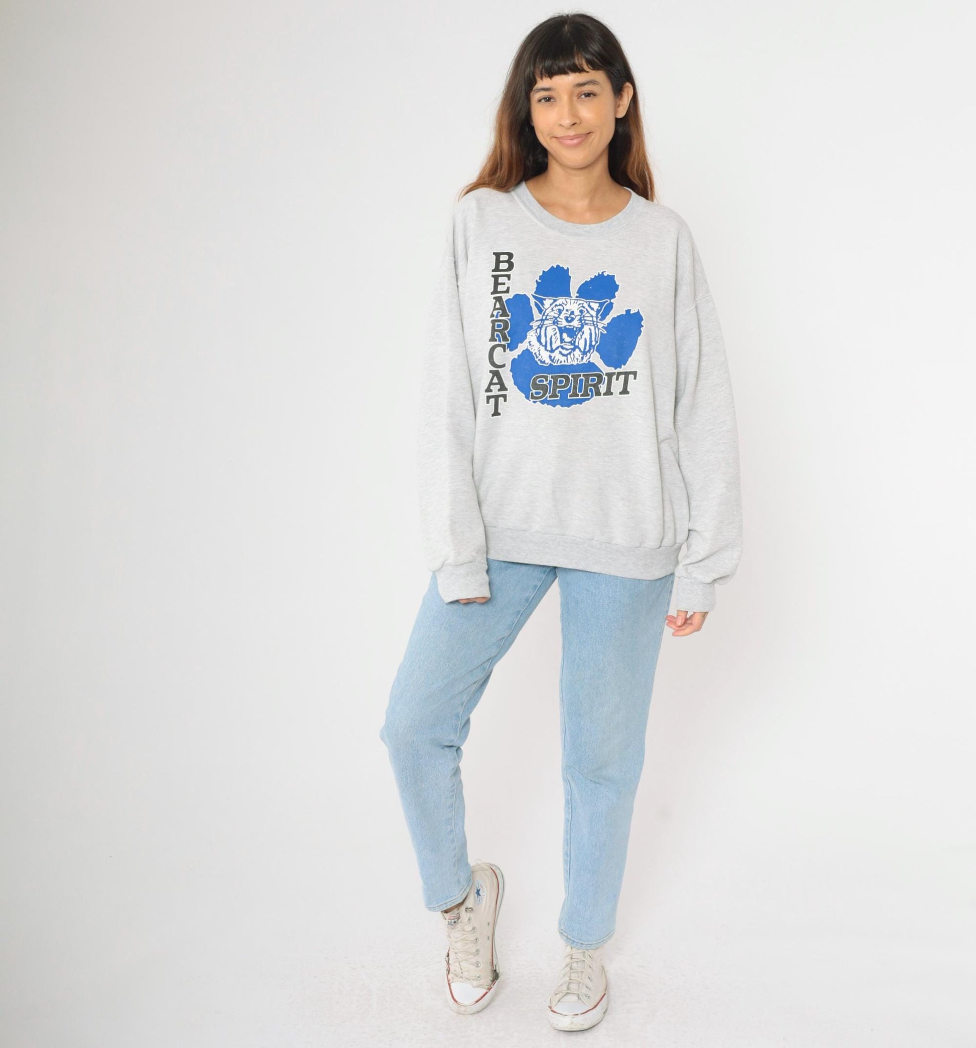 90s Battle Creek Central High School Bearcats Sweatshirt Grey Jerzees Large L