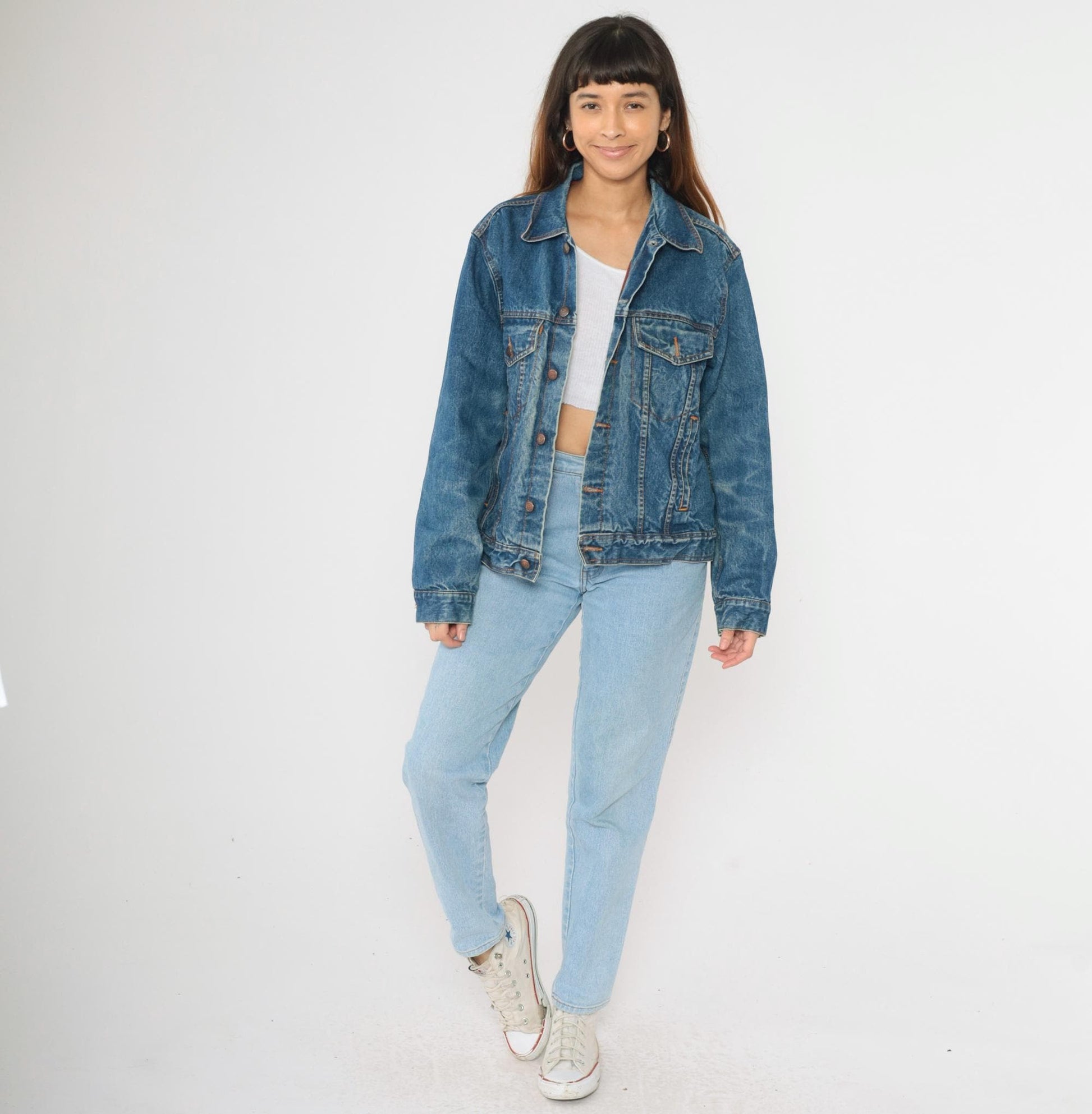 90s Generation One Blue Denim Jacket Red Buffalo Plaid Lining Medium M