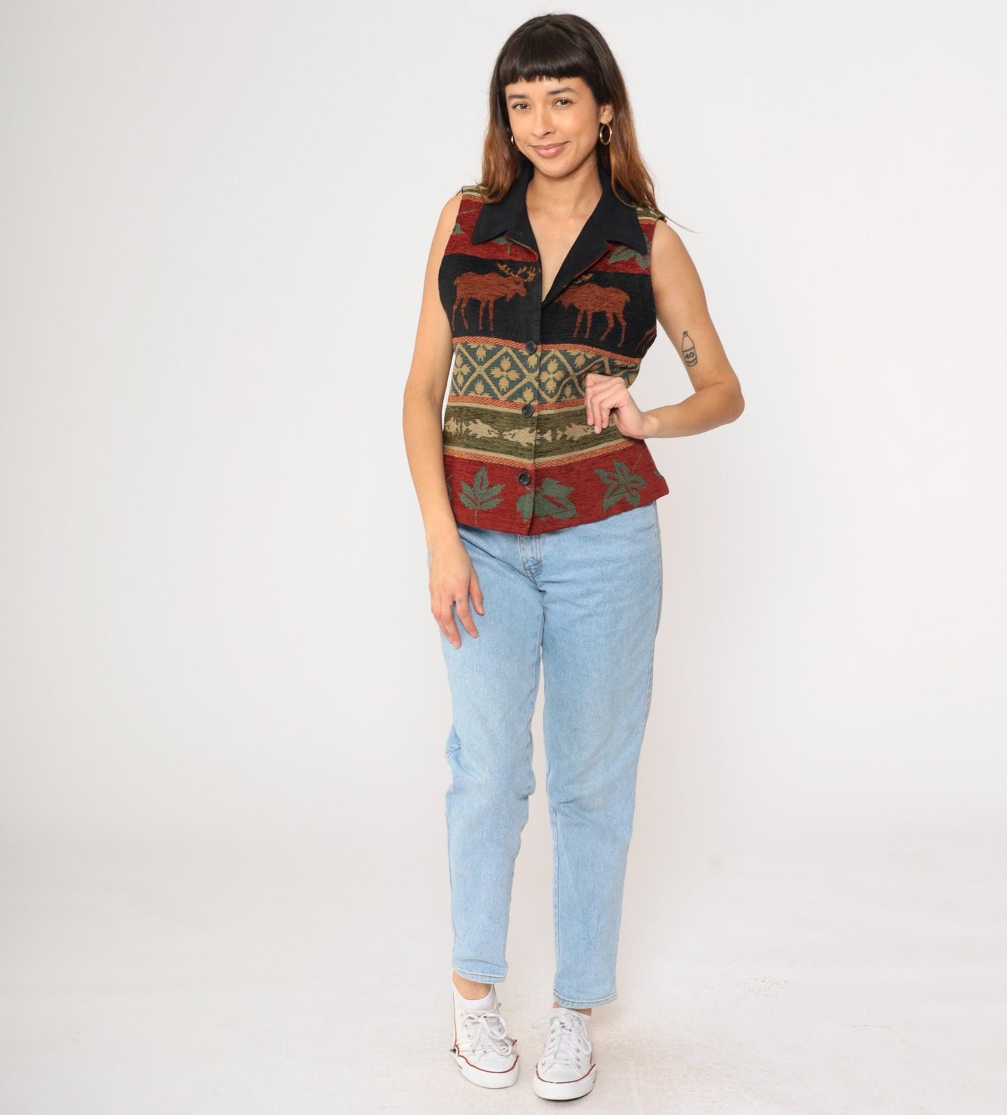 Y2K Coldwater Creek Tapestry Vest Moose Leaves Button-Up Medium
