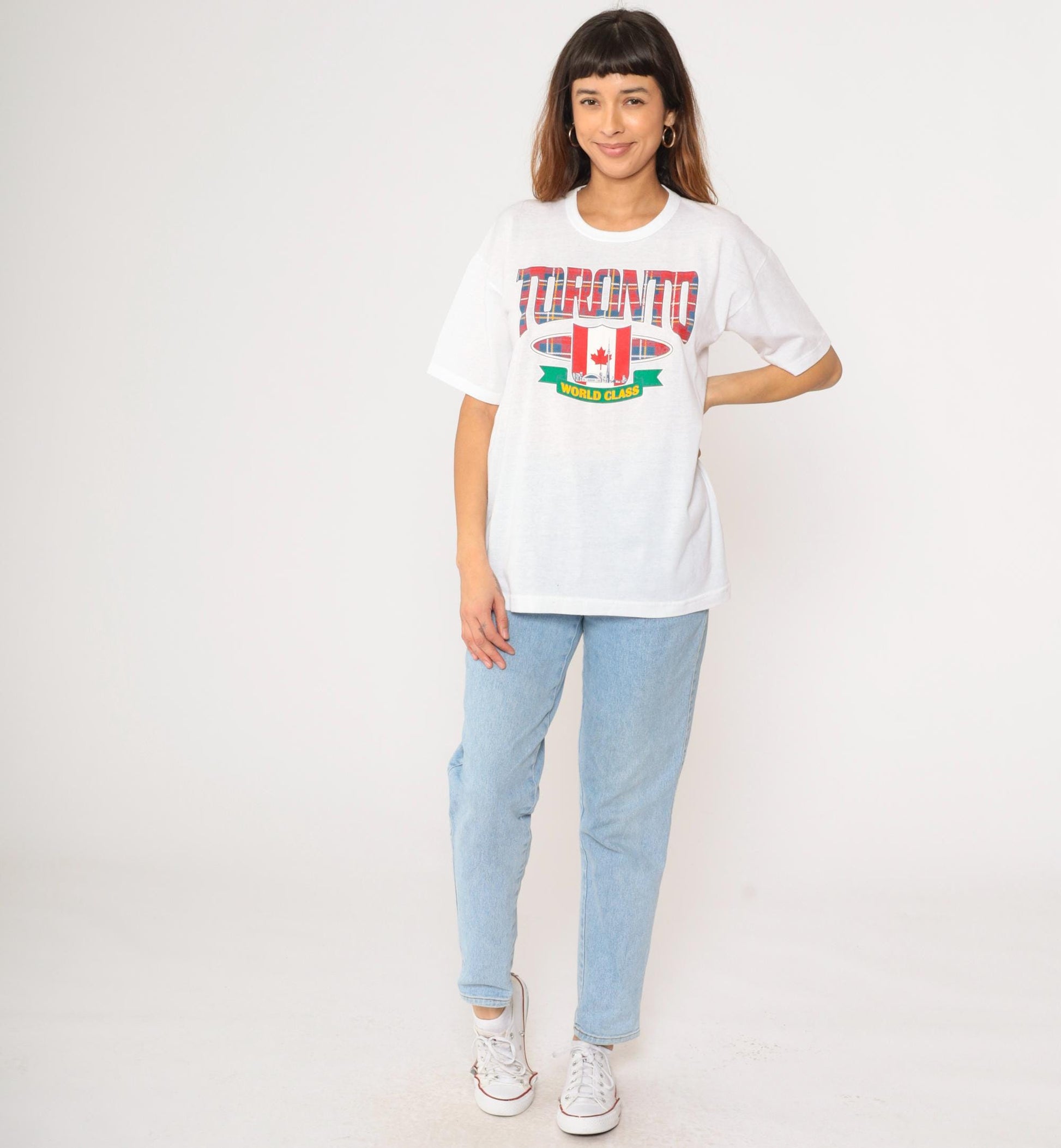 90s Toronto CN Tower Graphic T-Shirt White Canada Travel Tee Large L