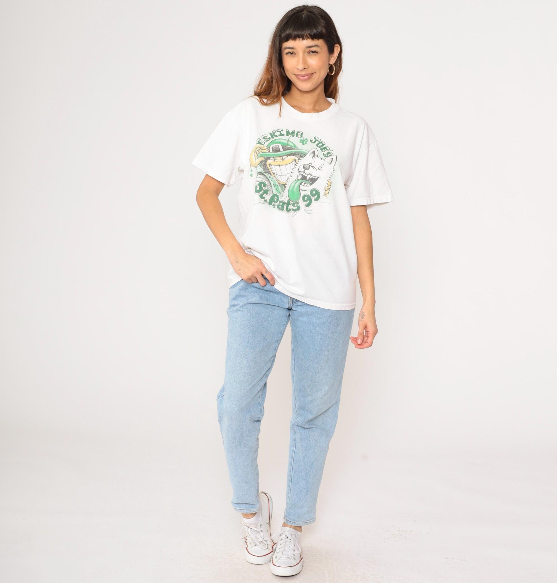 90s Eskimo Joe's St. Patrick's Day T-Shirt Green Graphic Dog Shamrock Stillwater Large L