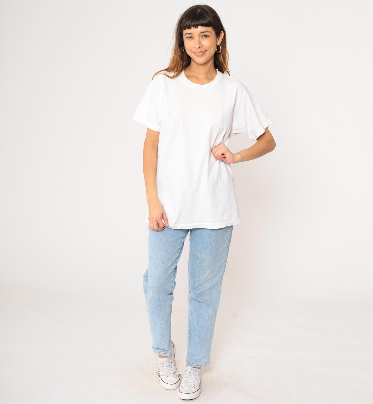 90s Fruit of the Loom Plain White Crewneck T-Shirt Cotton Medium