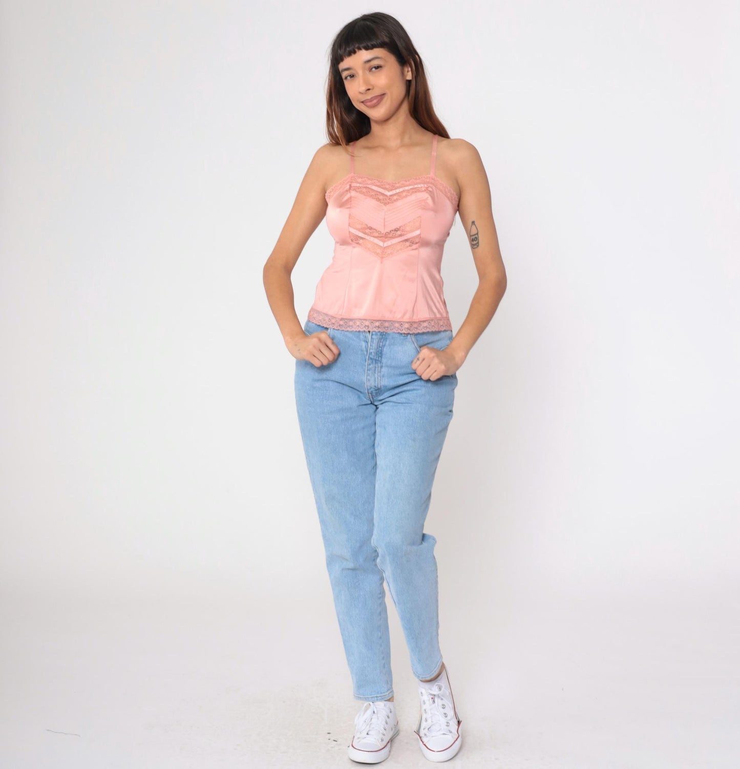 70s Formfit Pink Lace Camisole Adjustable Spaghetti Strap Tank Extra Small