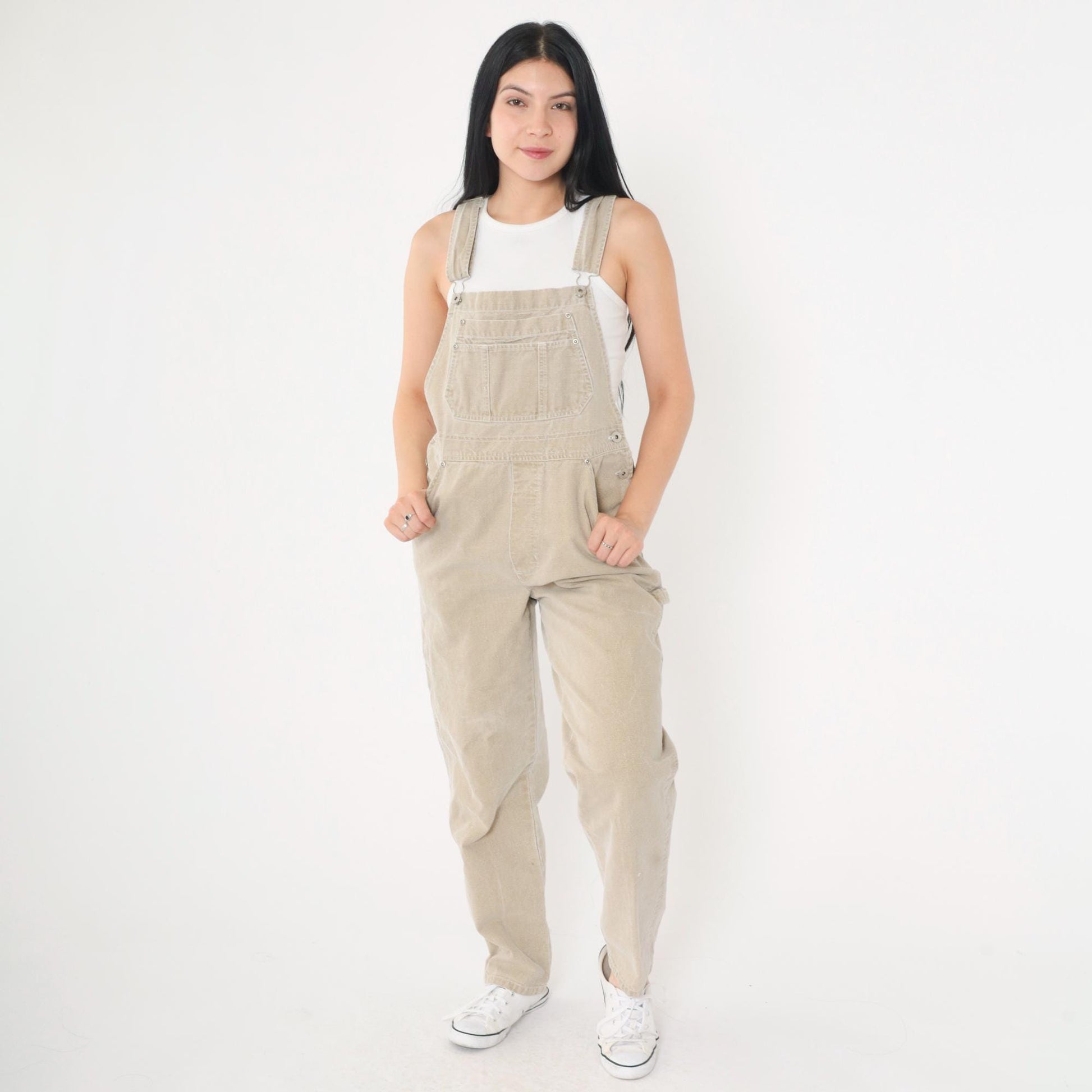 00s Landing Strip Tan Denim Overalls Tapered Leg Medium