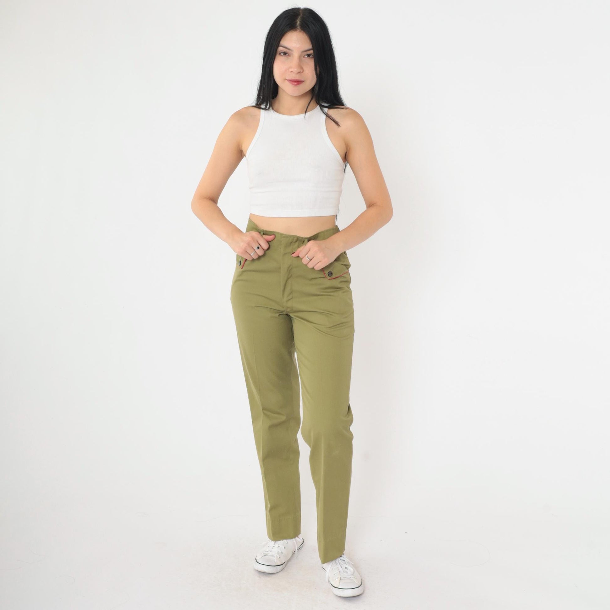 60s Boy Scouts of America Uniform Pants Olive Green High Waist Small