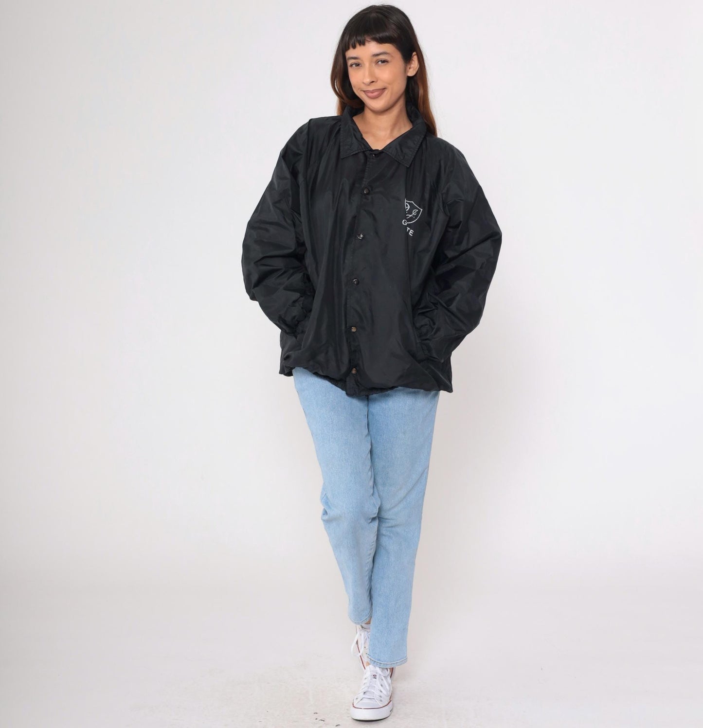 90s DJ Gunite Trucking Black Nylon Coaches Jacket Huntington Beach Extra Large XL