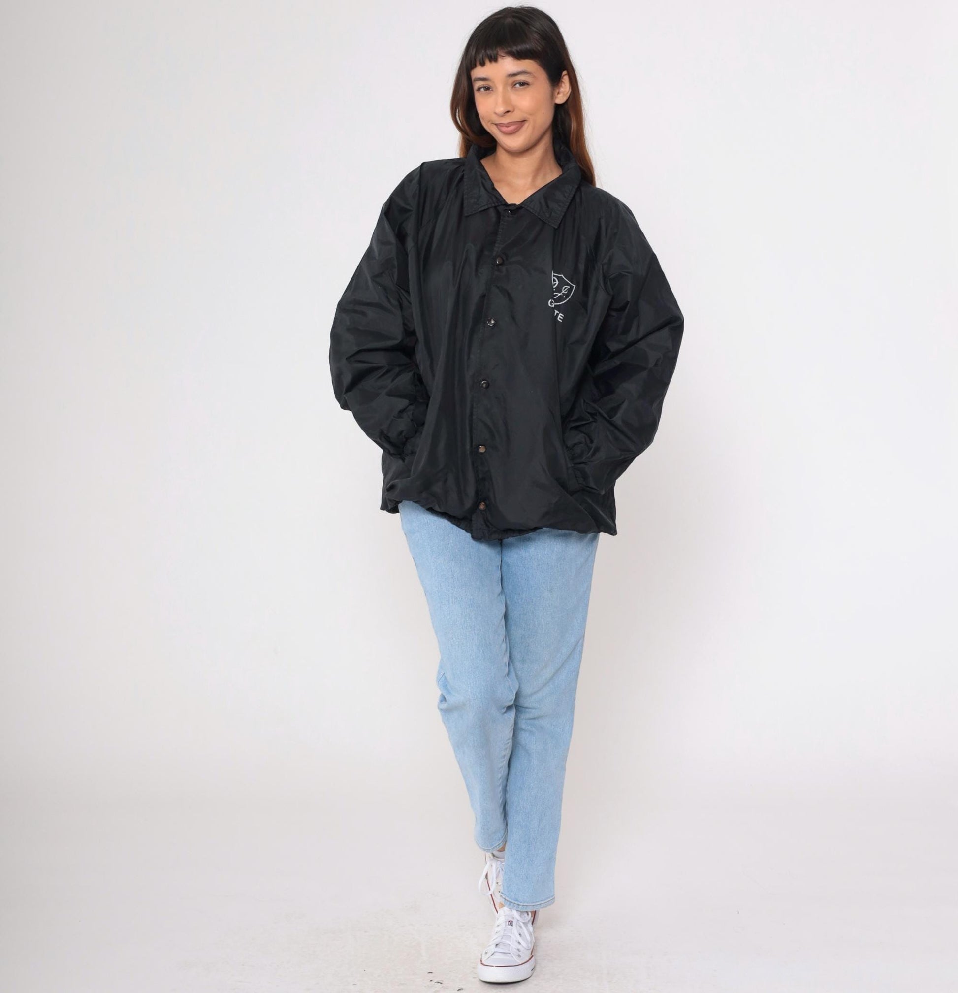90s DJ Gunite Trucking Black Nylon Coaches Jacket Huntington Beach Extra Large XL