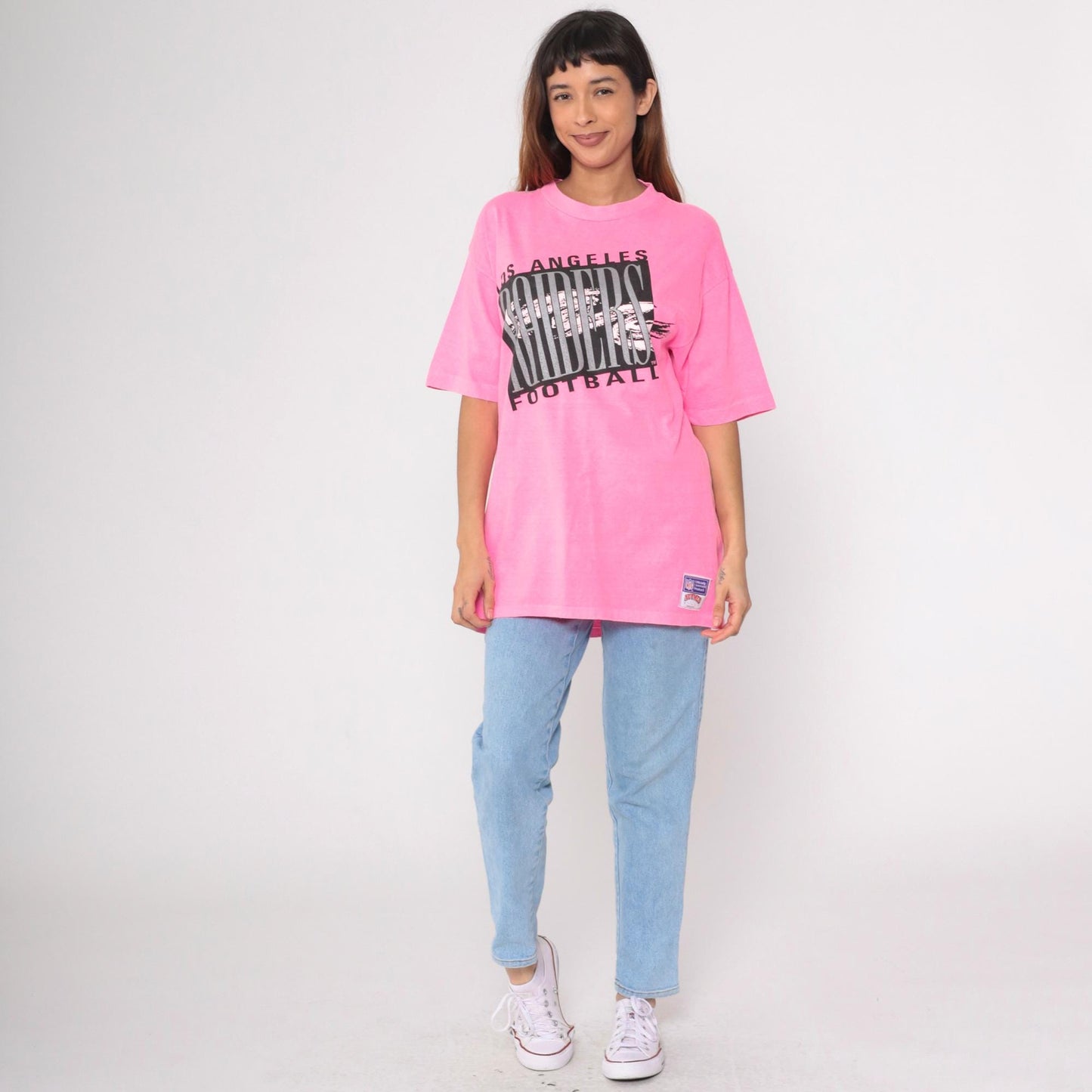 90s Los Angeles Raiders Neon Pink NFL Graphic T-Shirt Cotton Large L