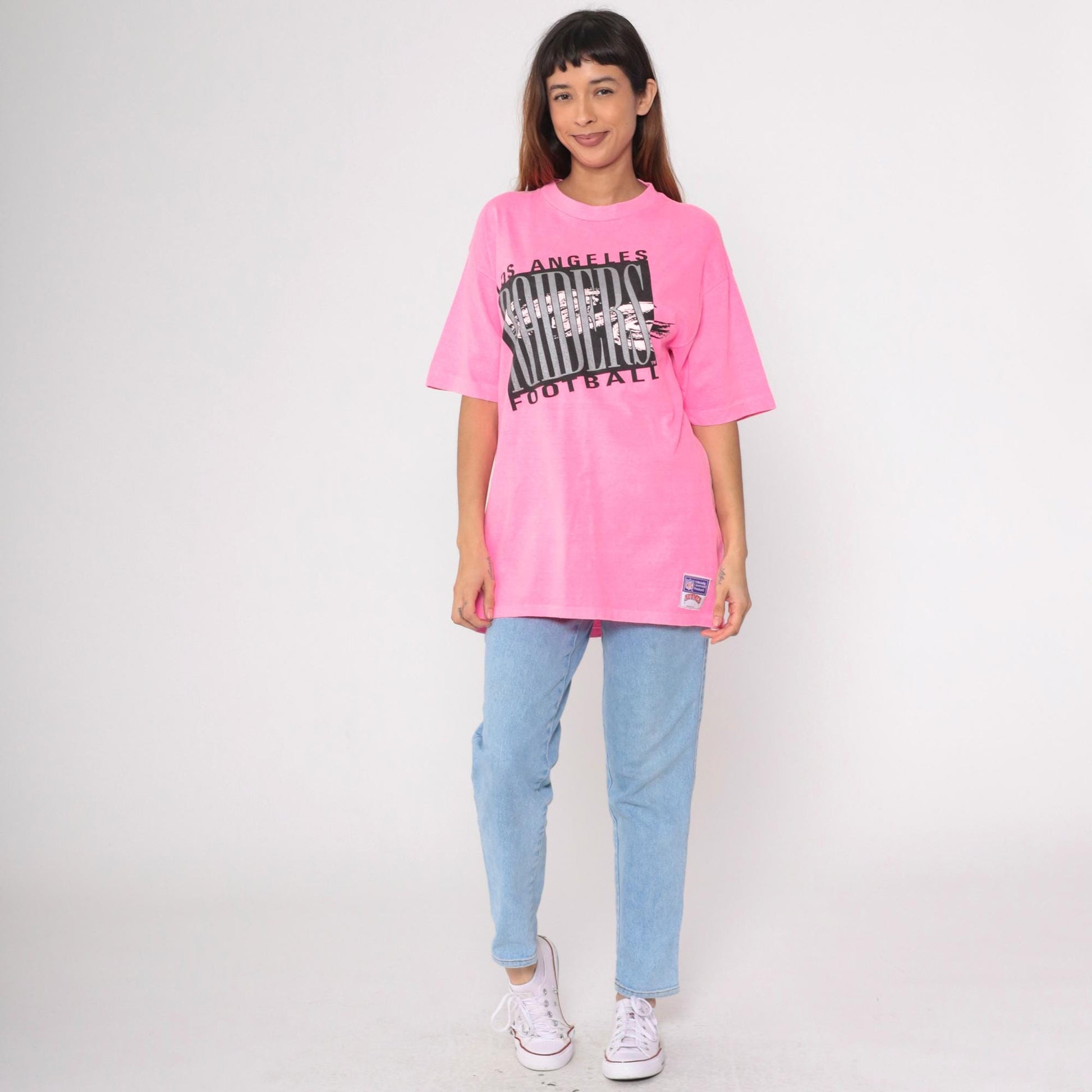 90s Los Angeles Raiders Neon Pink NFL Graphic T-Shirt Cotton Large L