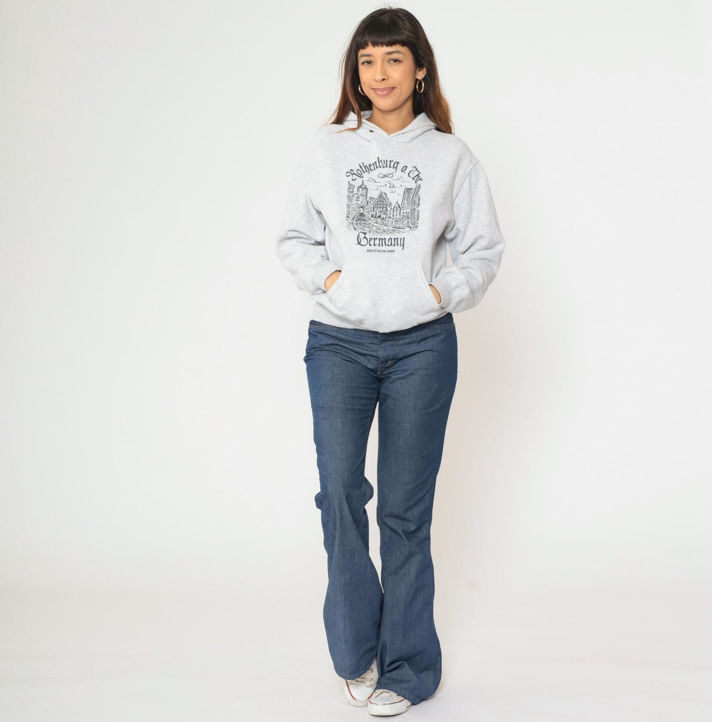 00s Rothenburg ob der Tauber Germany Hoodie Sweatshirt Grey Graphic Small