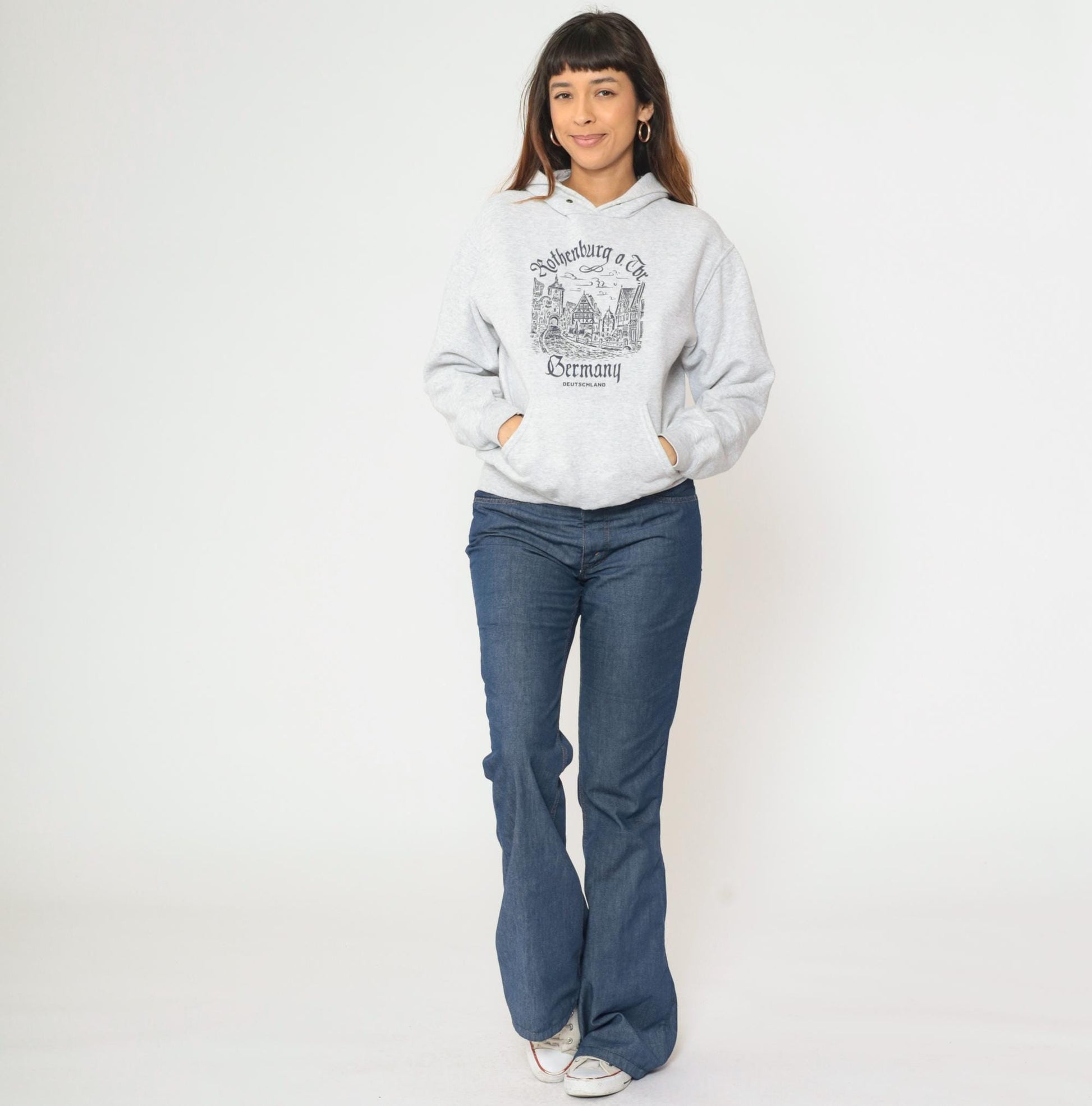 00s Rothenburg ob der Tauber Germany Hoodie Sweatshirt Grey Graphic Small