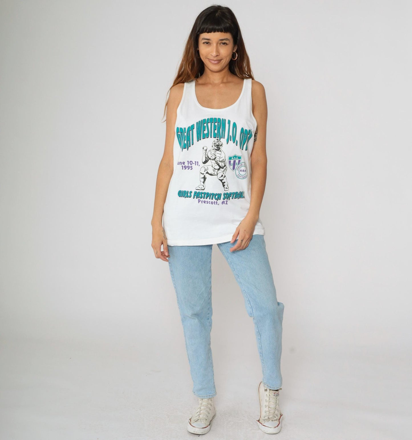 90s Great Western Junior Olympic Softball Tank Top White Cotton Graphic Large