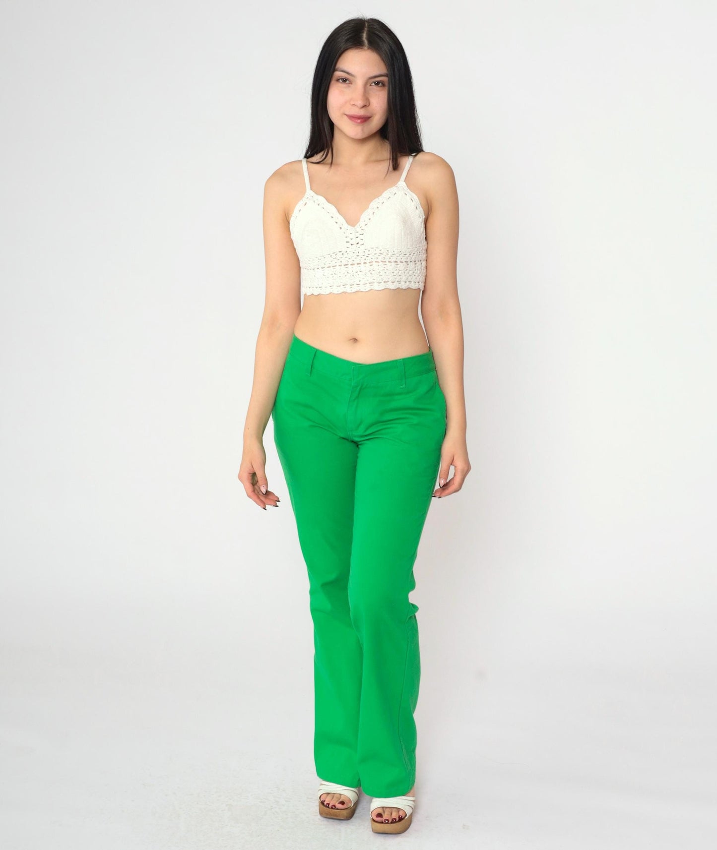 Y2K Dickies Flared Workwear Trousers Bright Green Low Rise Small 3